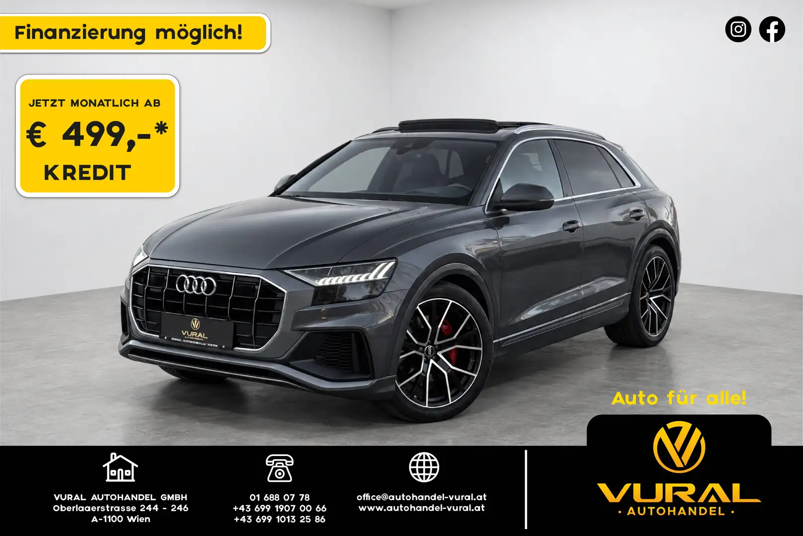 Audi Q8 50TDI quattro | S-LINE | Panoramadach | Night Vision | Matrix-LED | VOLL AUSTATTUNG | Grau - 1