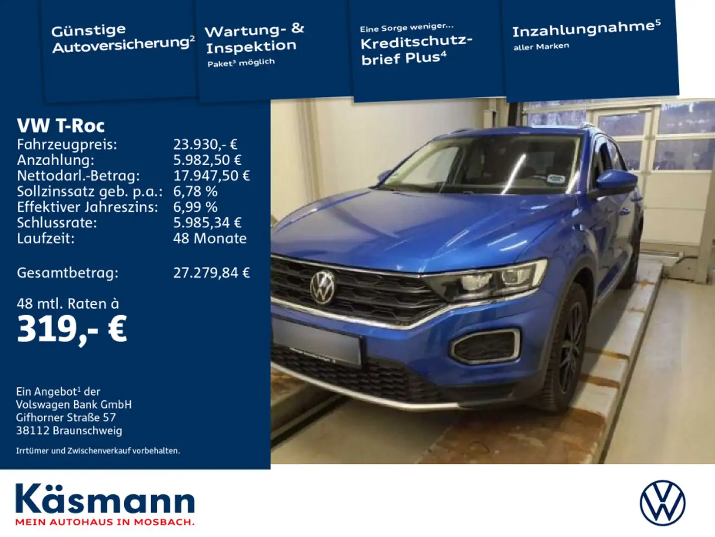 Volkswagen T-Roc Active 2.0TDI AHK LED NAVI ACC SHZ Blau - 1