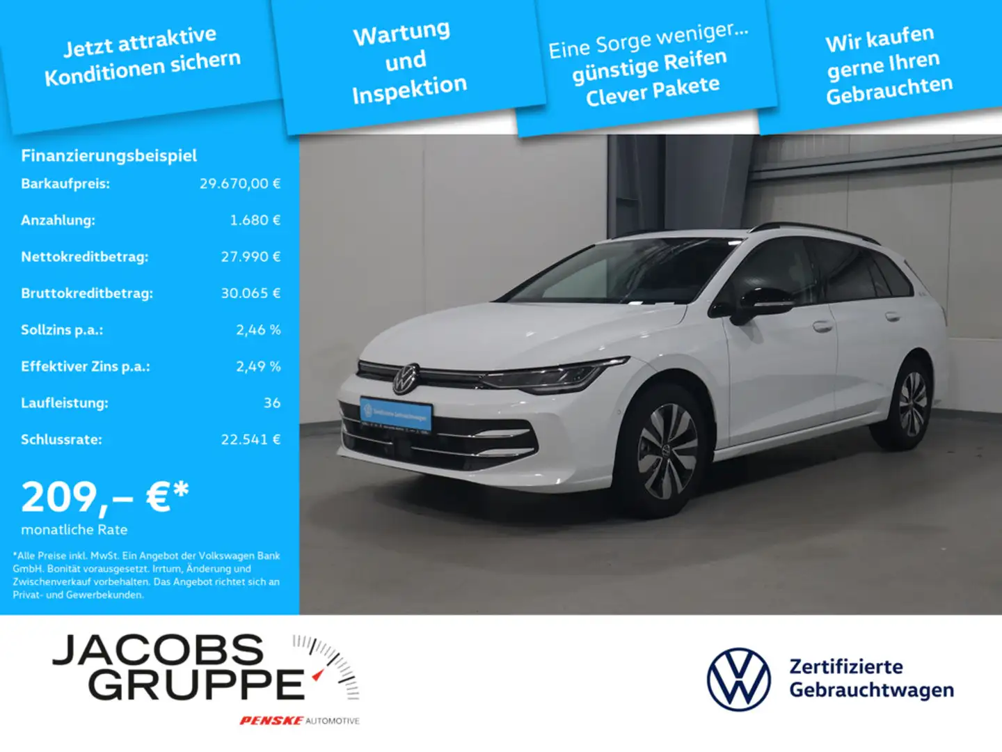 Volkswagen Golf Variant 1.5 eTSI DSG AHK*PANO*CAM*APP Goal Weiß - 1