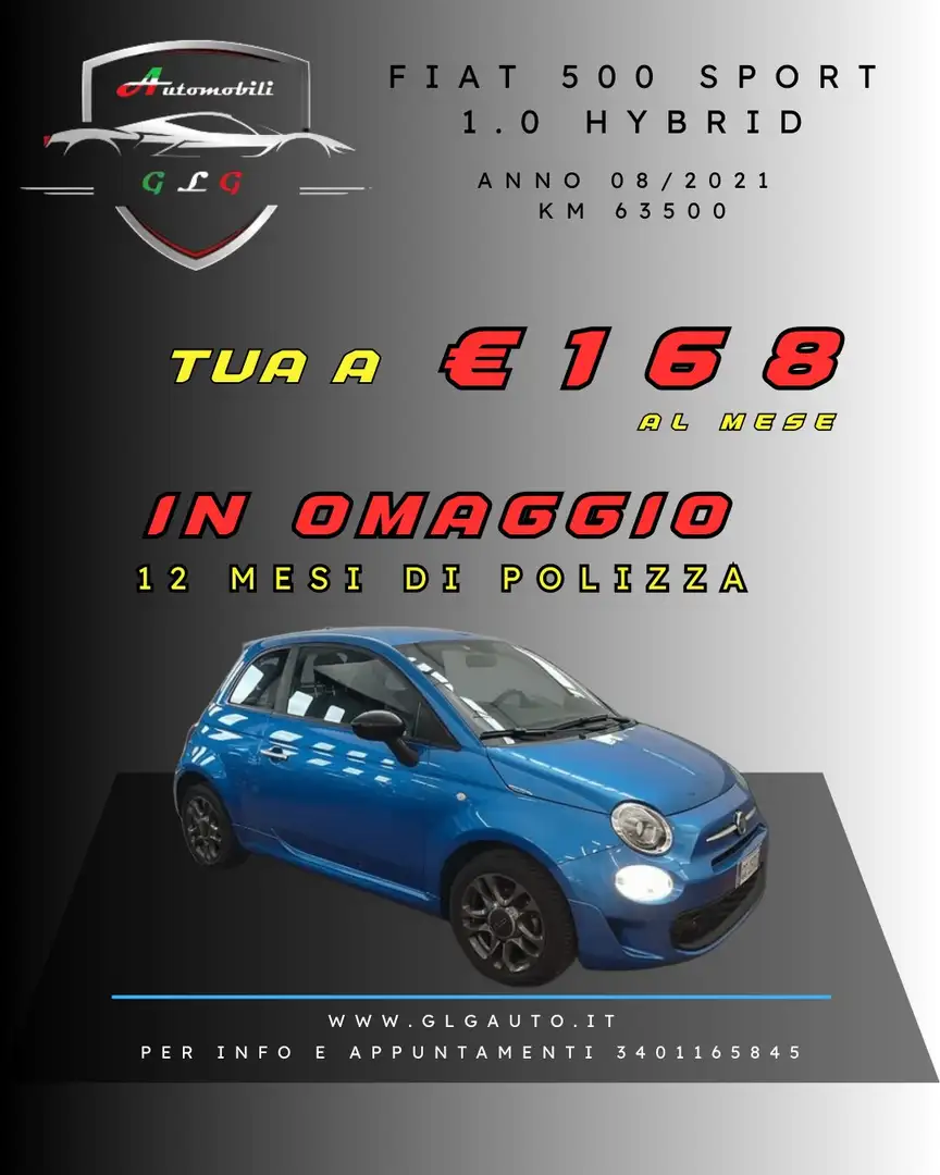Fiat 500 1.0 HYBRID 70 SPORT Blau - 1