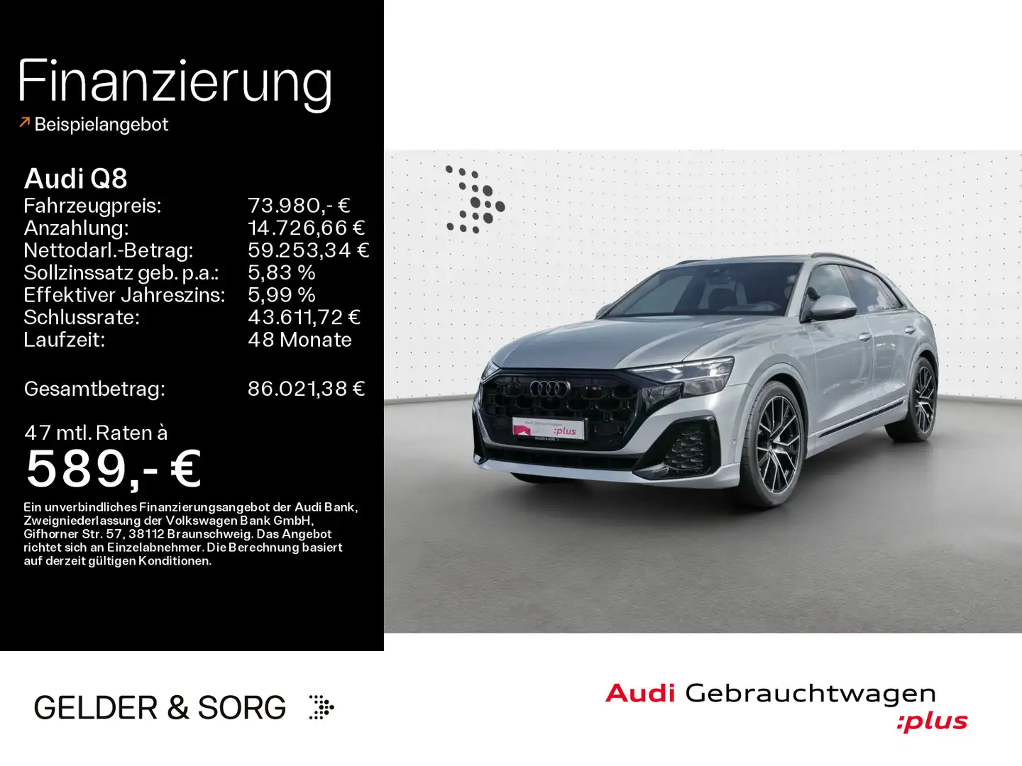 Audi Q8 50 TDI quattro S-line (Ext) HuD*Pano*Air*AHK Argento - 1