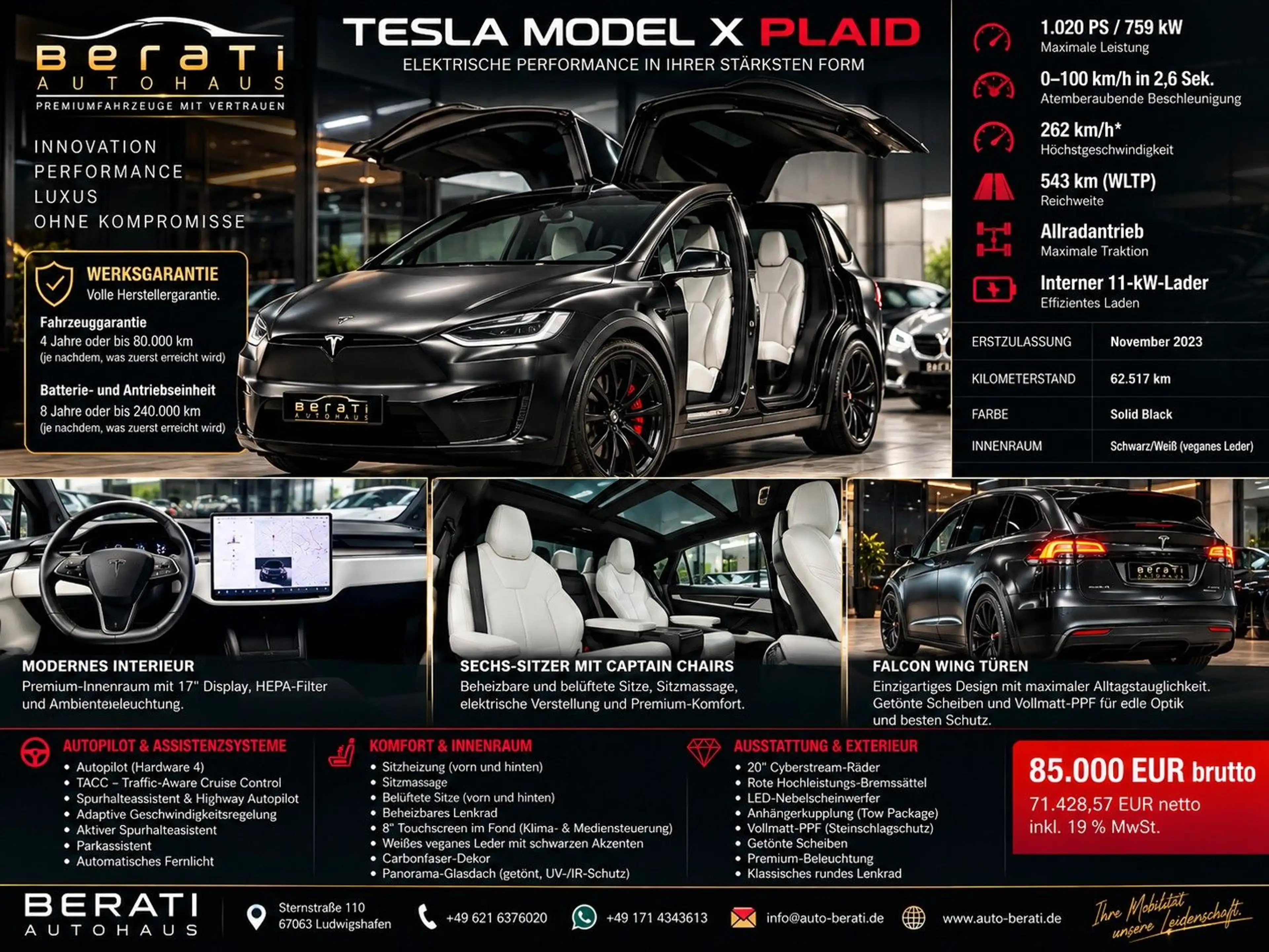 Tesla Model X Tri-Motor Allrad Plaid 1020-PS/6-Sitzer