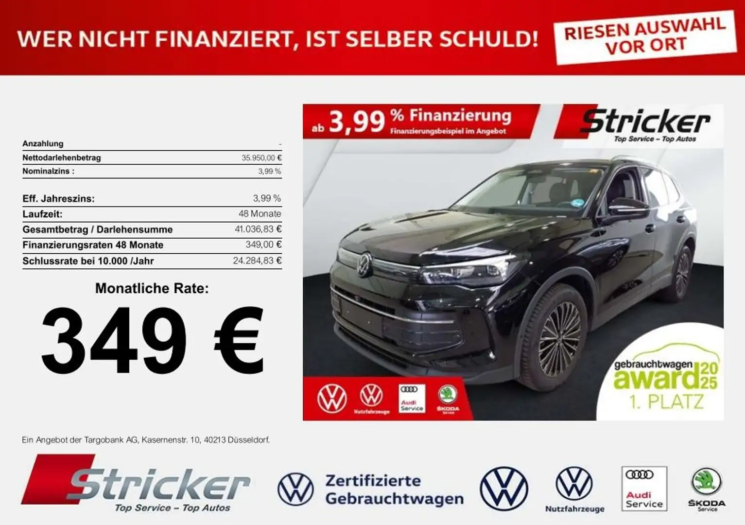 Volkswagen Tiguan Goal 2.0TDI DSG 349,-ohne Anzahlung Navi AHK Kame Grau - 1