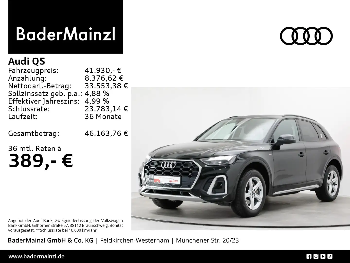 Audi Q5 40 TDI quattro S line AHK Kamera ACC Navi SHZ Schwarz - 1
