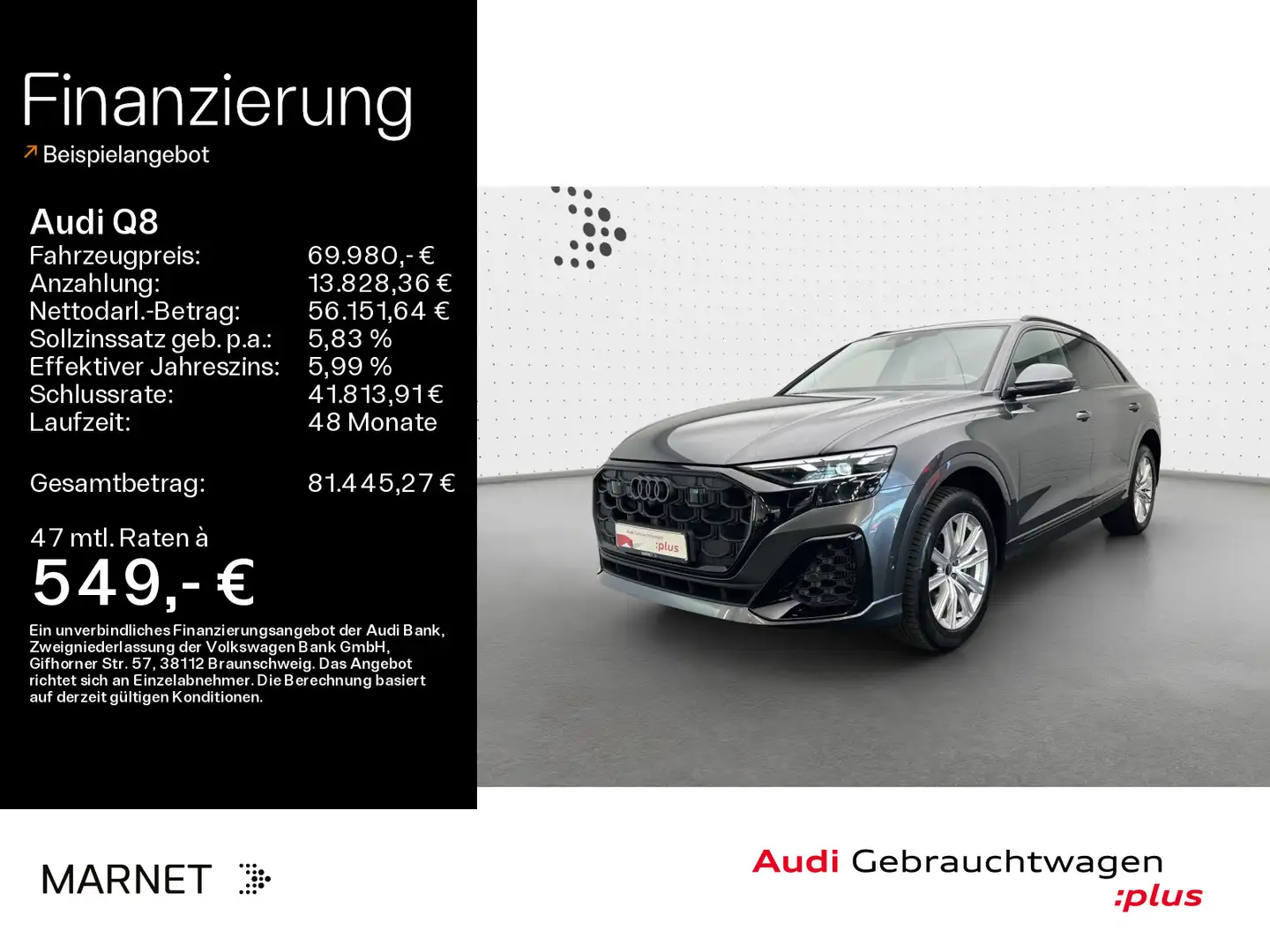 Audi Q8 55 TFSI quattro S line*Navi*Matrix*Alu*AHK*HU Grau - 1