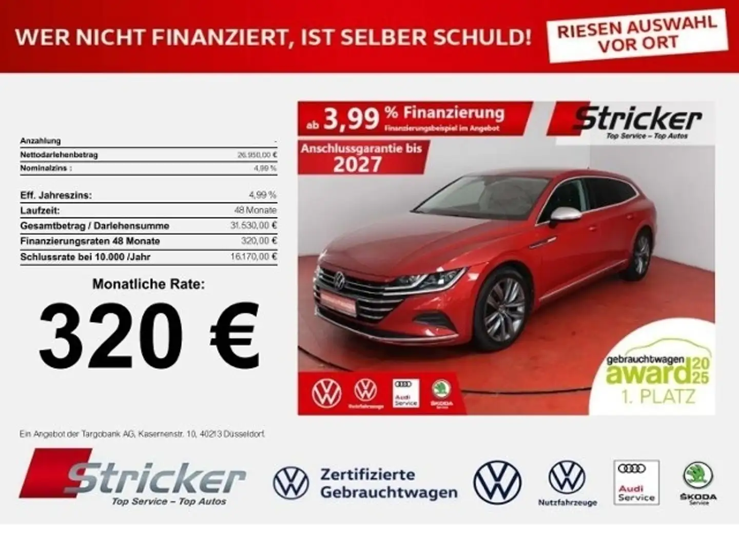 Volkswagen Arteon Shooting Brake 2.0TDI DSG 320,-ohne Anzahlung Nav Roşu - 1