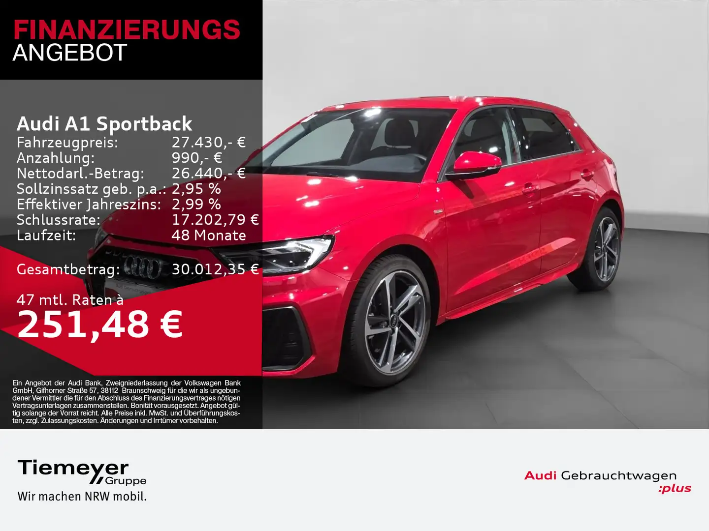 Audi A1 30 TFSI S LINE LM17 LEDER LED NAVI+ Rot - 1