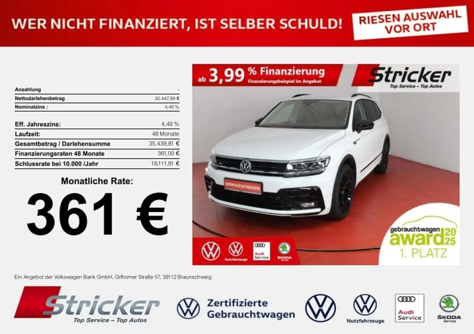 Volkswagen Tiguan Allspace R-Line Black Style 1.5TSI DSG 361,-ohne Anzahlung Weiß - 1