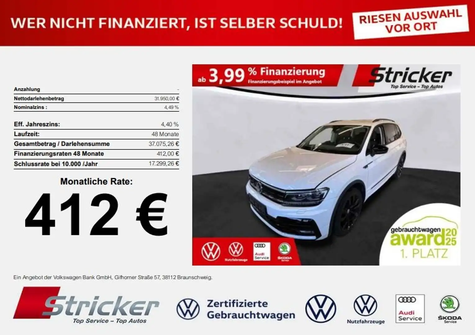 Volkswagen Tiguan Allspace R-Line Black Style 1.5TSI DSG 412,-ohne Anzahlung Weiß - 1
