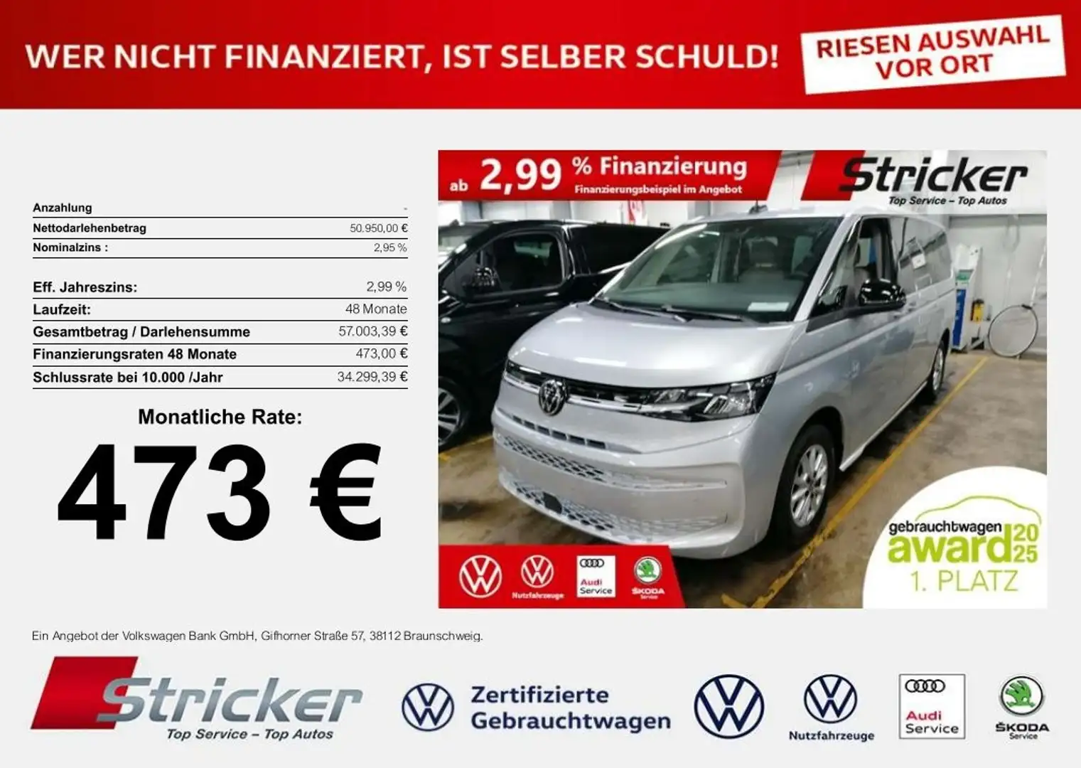 Volkswagen T7 Multivan Life lang 2.0TDI DSG 473,-ohne Anzahlung Kamera N Silber - 1