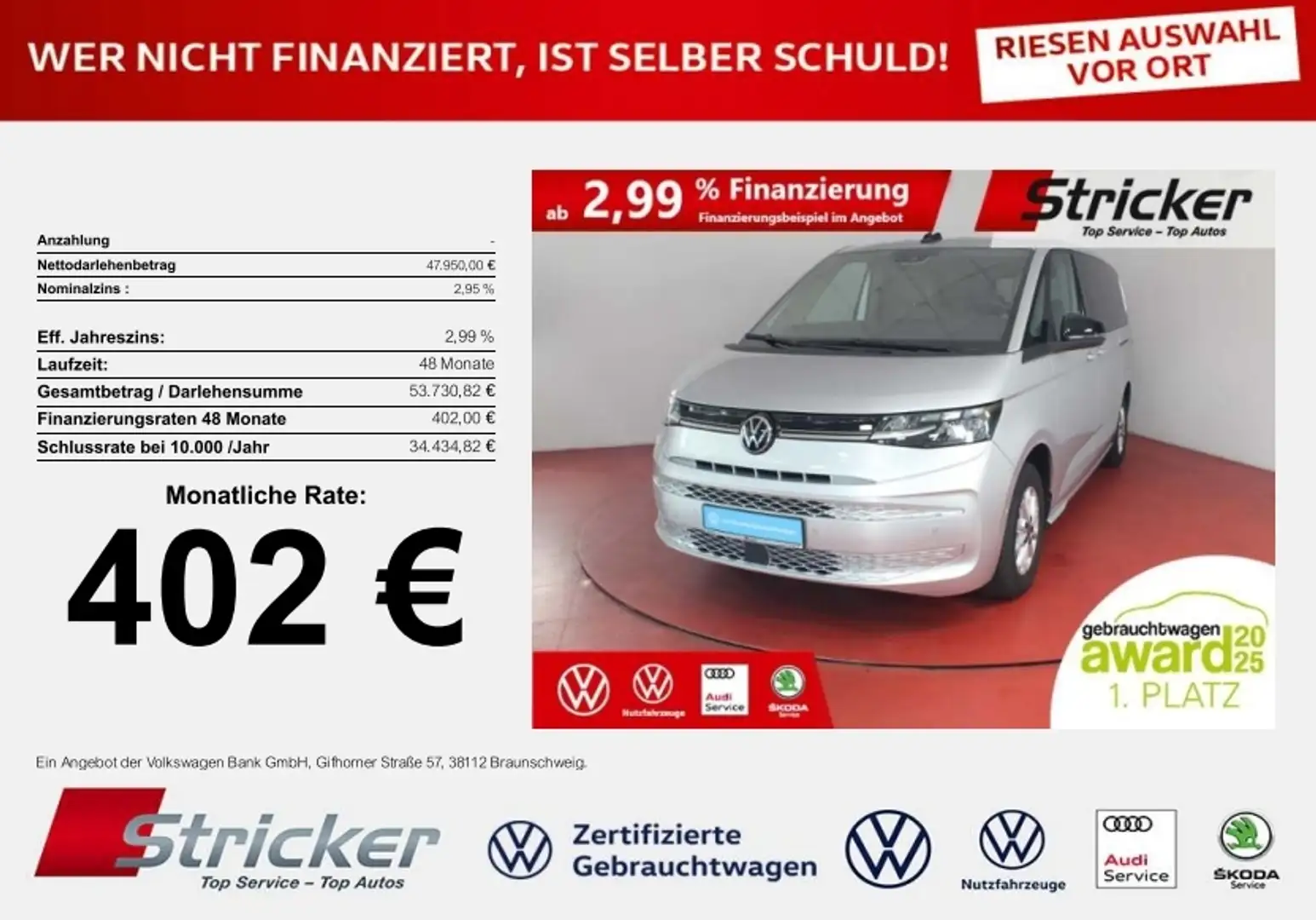 Volkswagen T7 Multivan Life lang 2.0TDI DSG 402,-ohne Anzahlung Kamera N Silber - 1