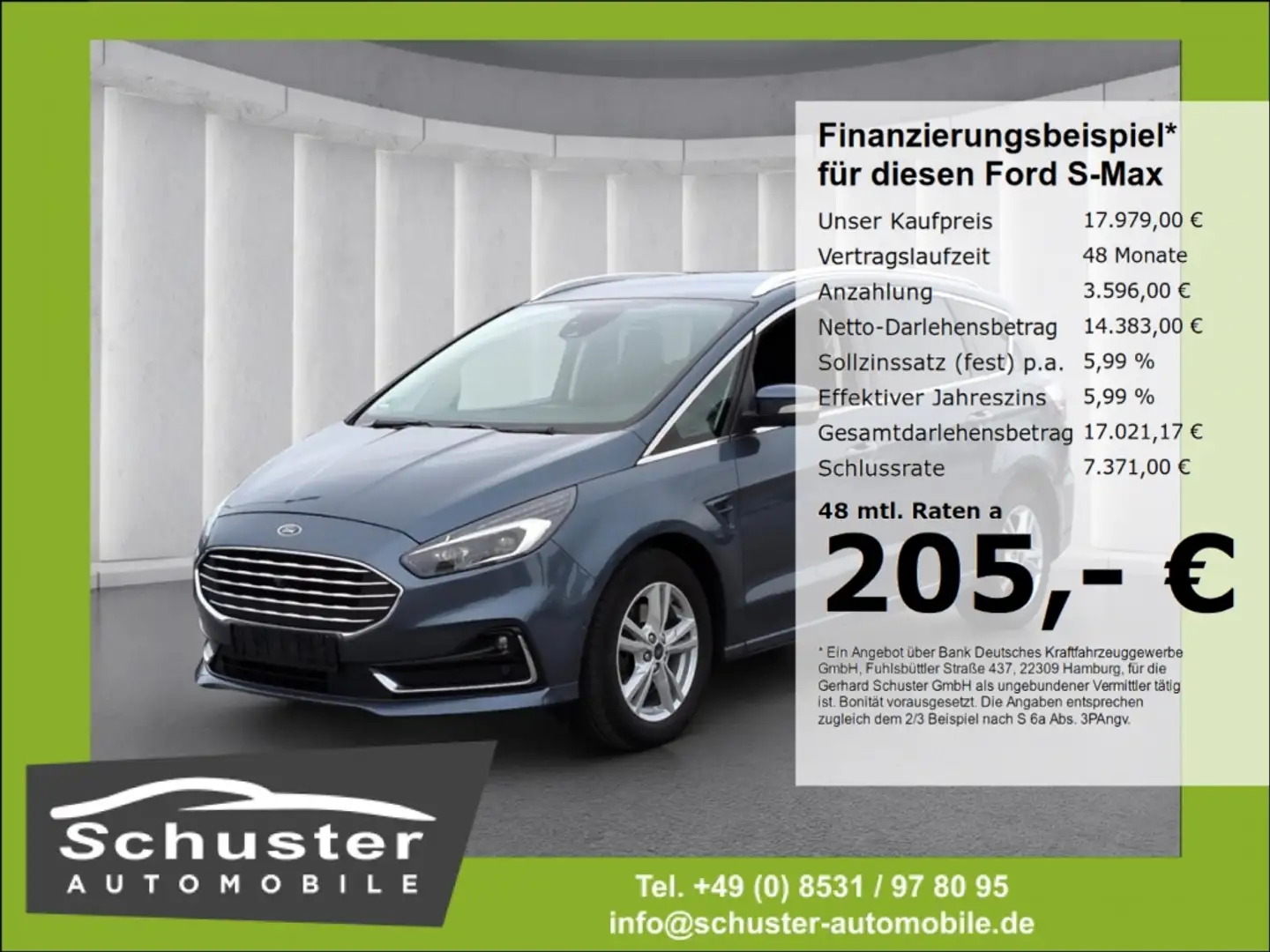 Ford S-Max Titanium 2.0D*Autom AHK LED ACC 2xKam Navi Blau - 1