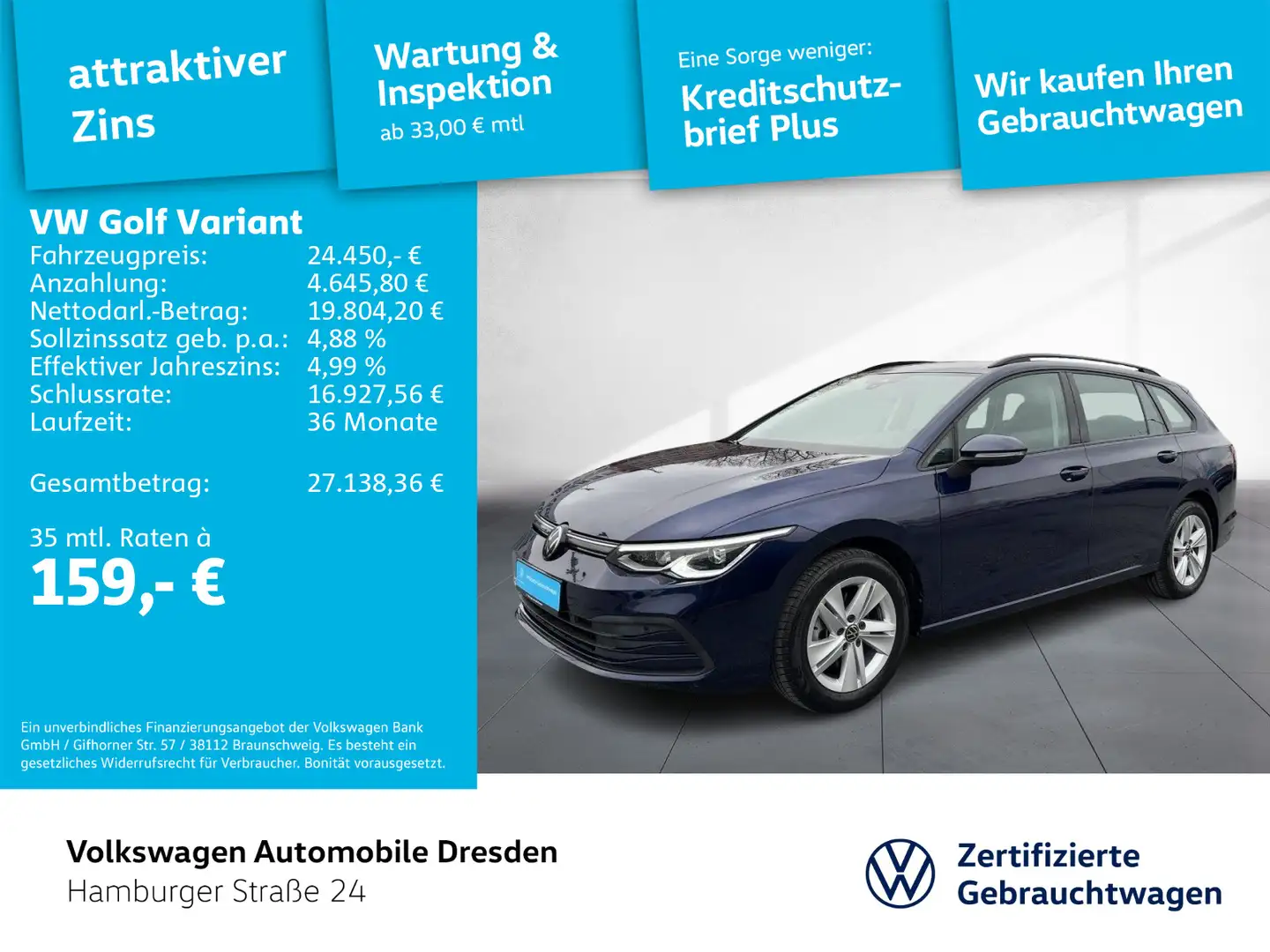 Volkswagen Golf Variant Golf VIII Variant Life 1.5 eTSI DSG LED APP TRAV Blau - 1