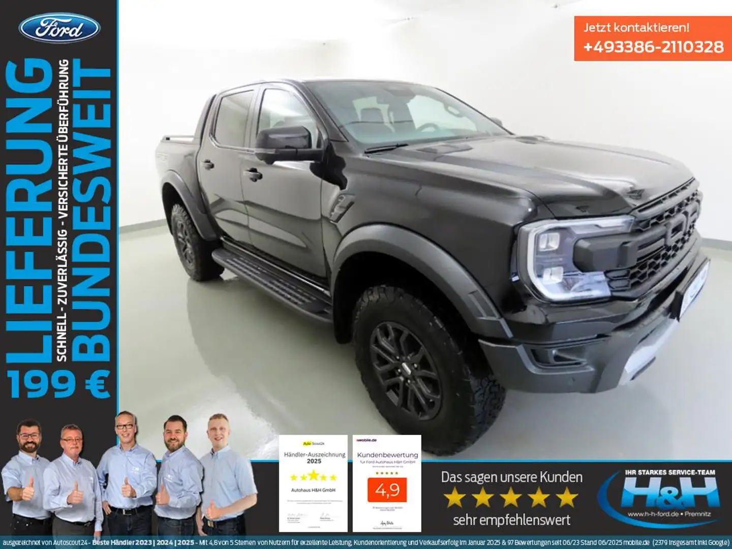 Ford Ranger 3.0 Raptor e-4WD MatrixLED+AHK+360°Kamera Noir - 1