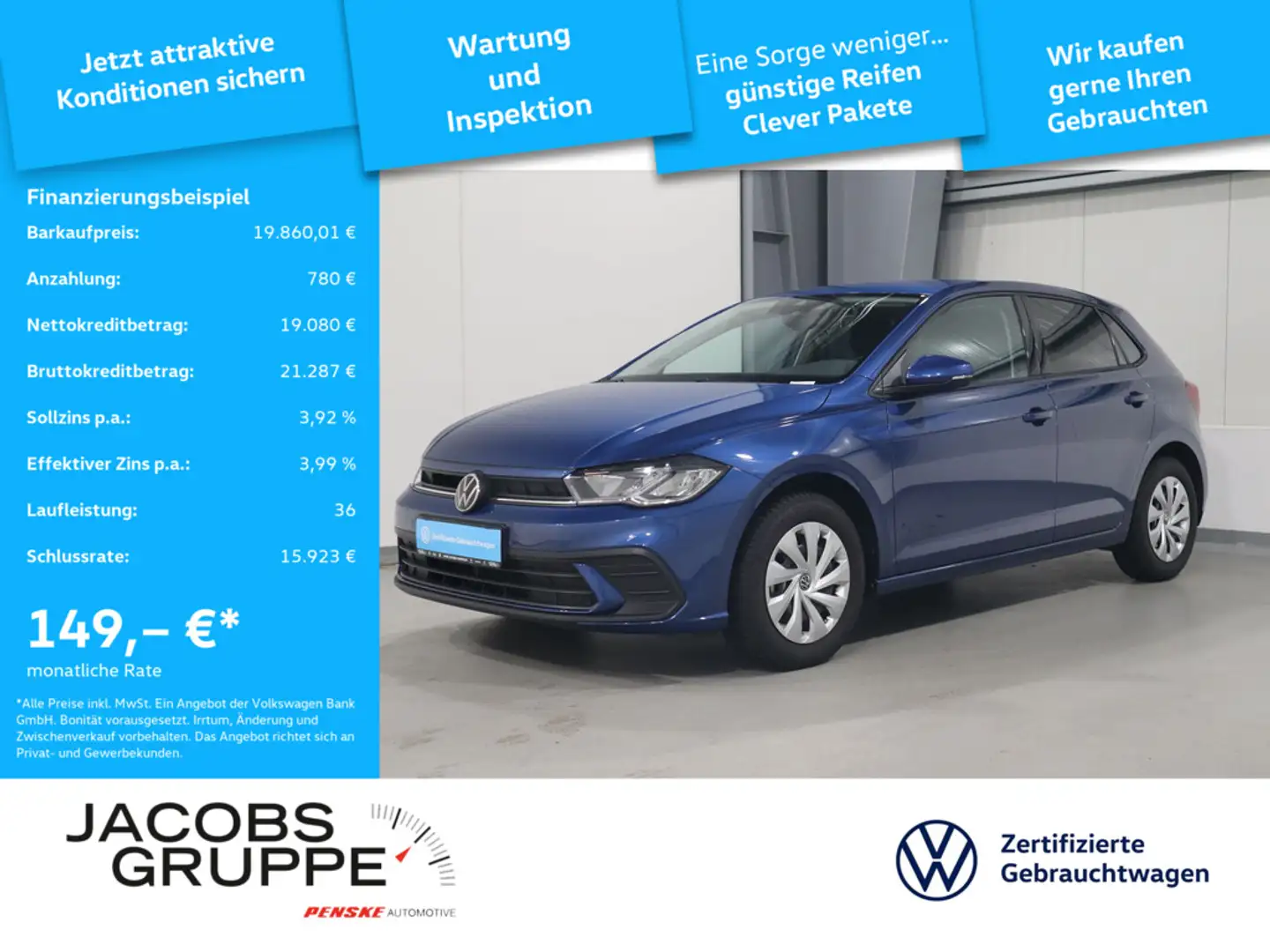 Volkswagen Polo VI 1.0 TSI Navi*ACC*SHZ*Klima Blau - 1