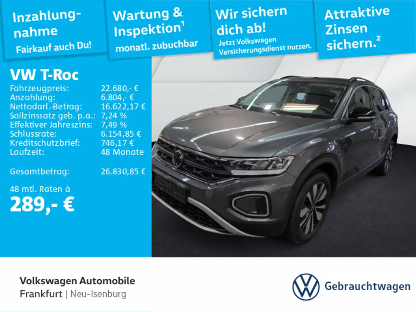 Volkswagen T-Roc 1.0 TSI Goal Navi LED DAB+ FrontAssist Grau - 1