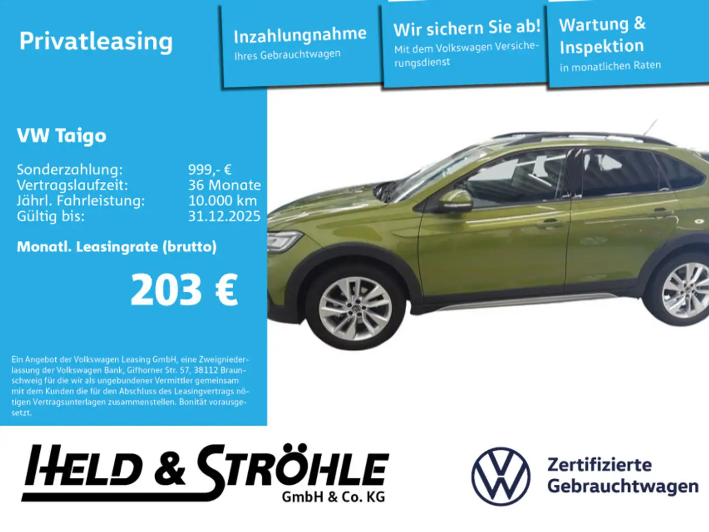 Volkswagen Taigo Move 1.0 TSI LED NAV PDC SHZ APP DAB+ Grün - 1