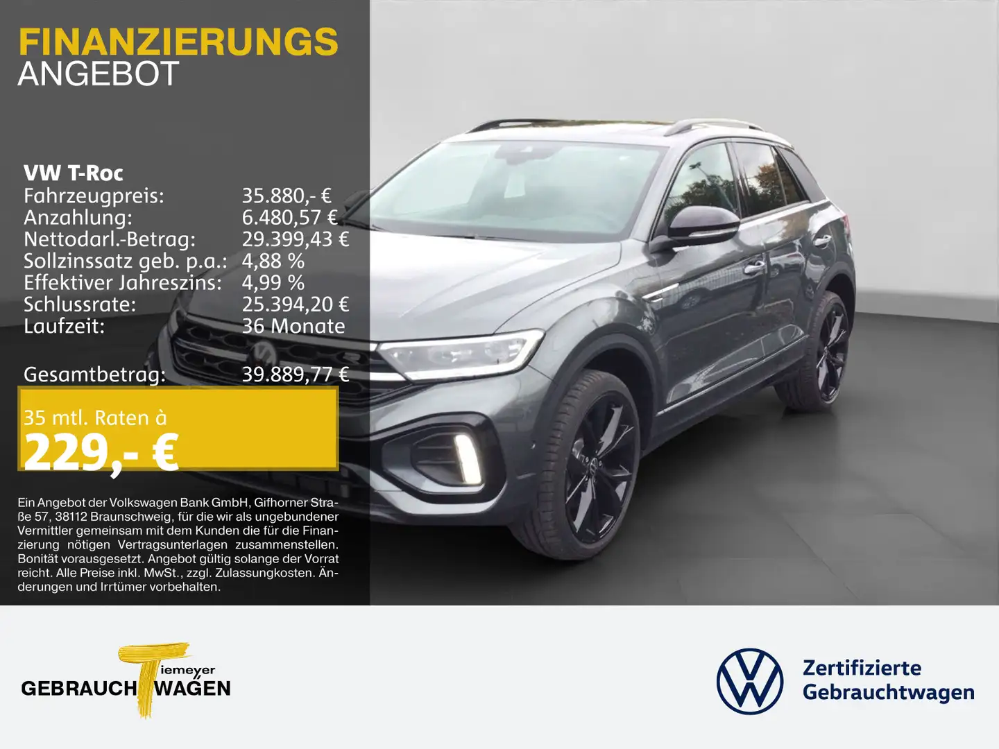 Volkswagen T-Roc 1.5 TSI DSG R-LINE BLACK LM19 PANO KAMERA Grau - 1