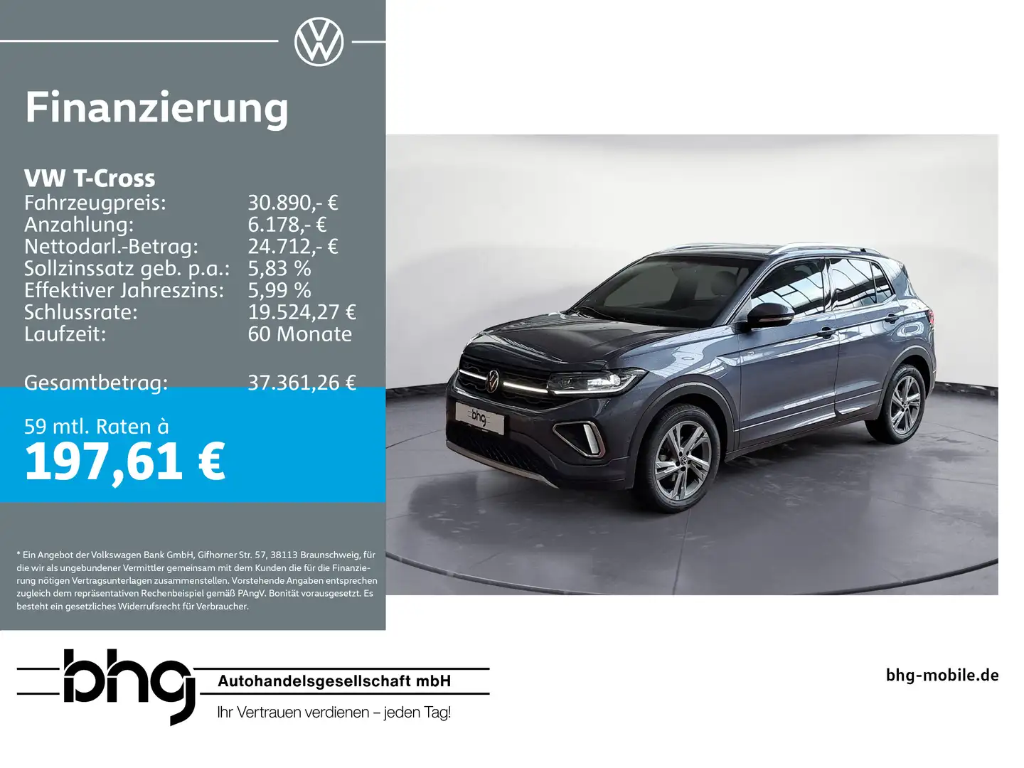Volkswagen T-Cross 1.5 TSI DSG R-Line AHK Kamera ACC Keyles Grau - 1