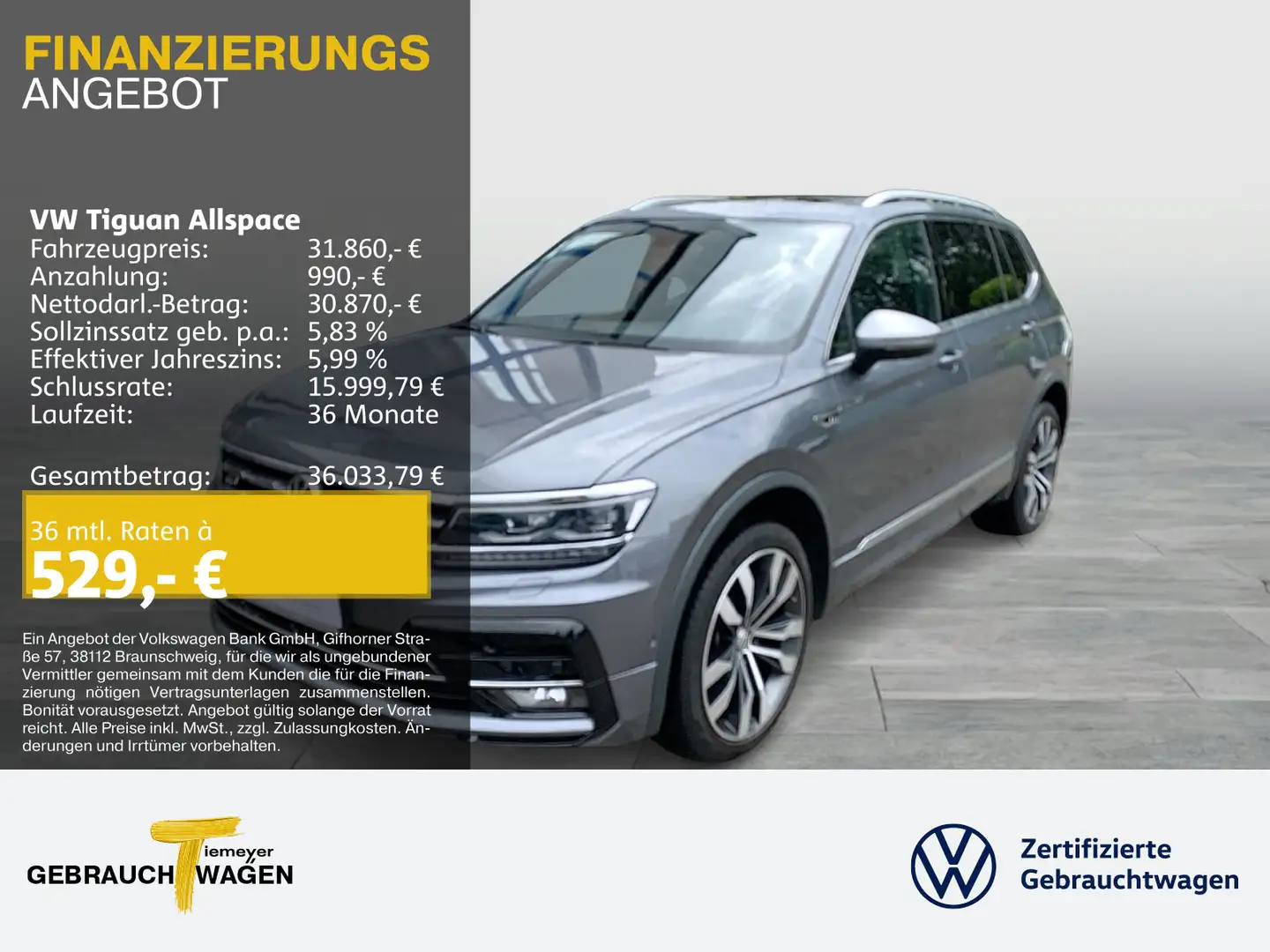 Volkswagen Tiguan Allspace 2.0 TDI DSG 4M R-LINE PANO LEDER Grau - 1