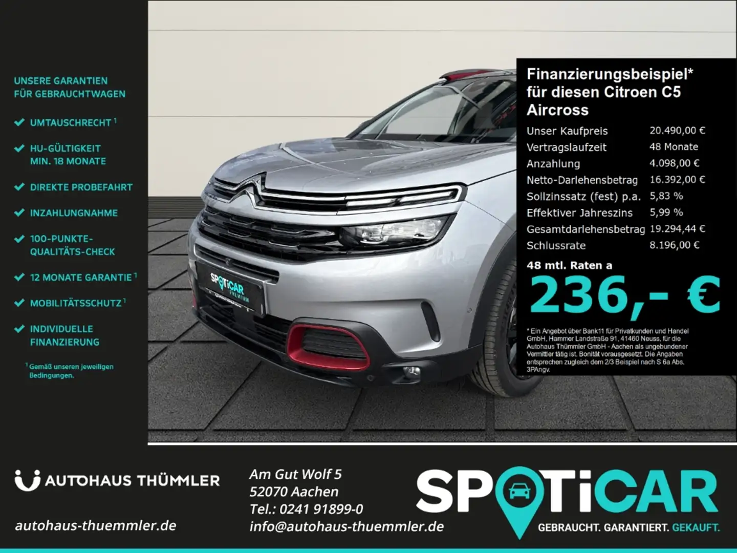 Citroen C5 Aircross Shine Pack Hybrid AHK-abnehmbar El. Panodach Navi Grijs - 1