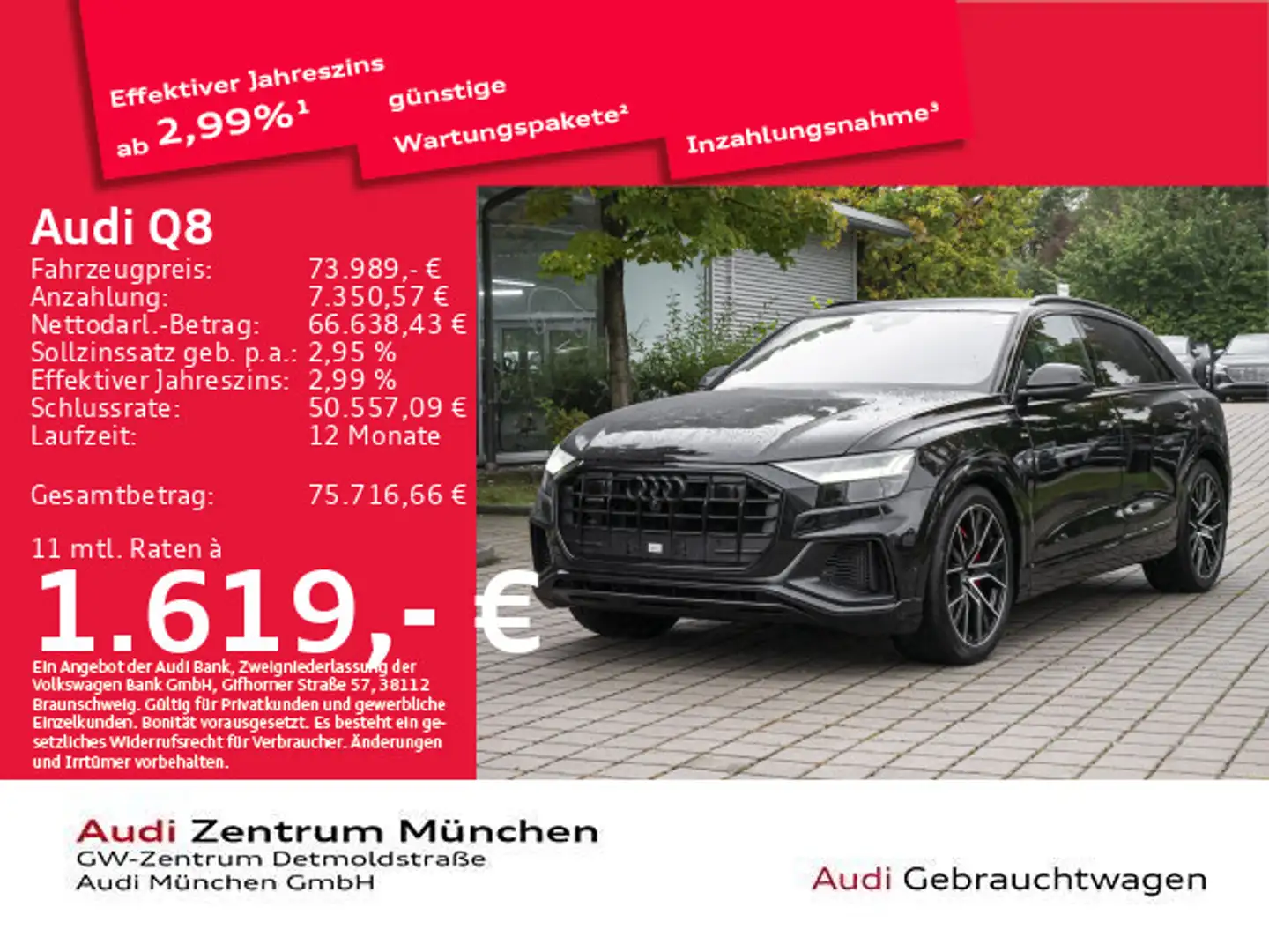 Audi Q8 60 TFSI e qu. S line B&O/AHK/HD-Matrix Schwarz - 1
