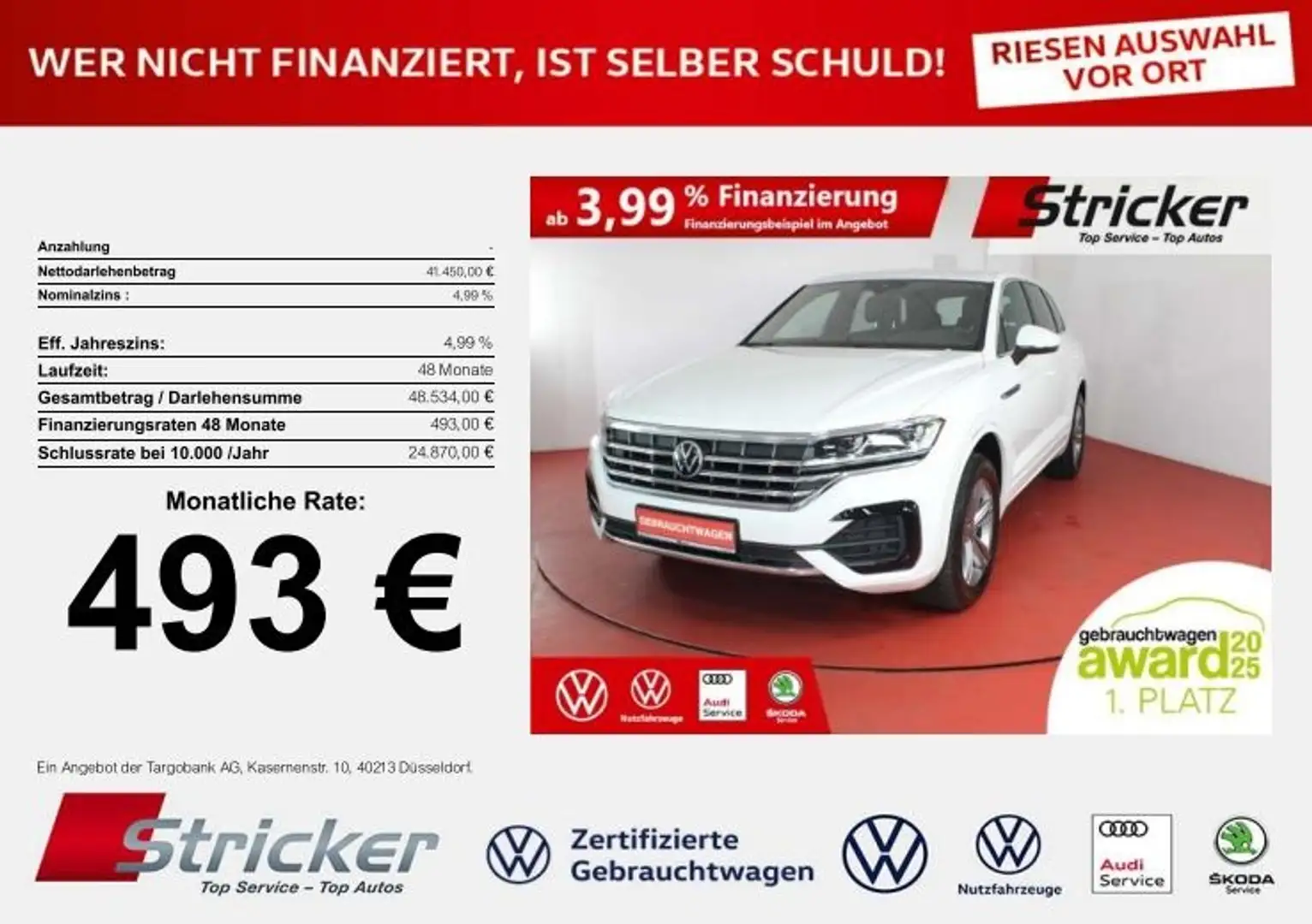 Volkswagen Touareg R-Line 3.0TDI 493,-ohne Anzahlung Navi Weiß - 1
