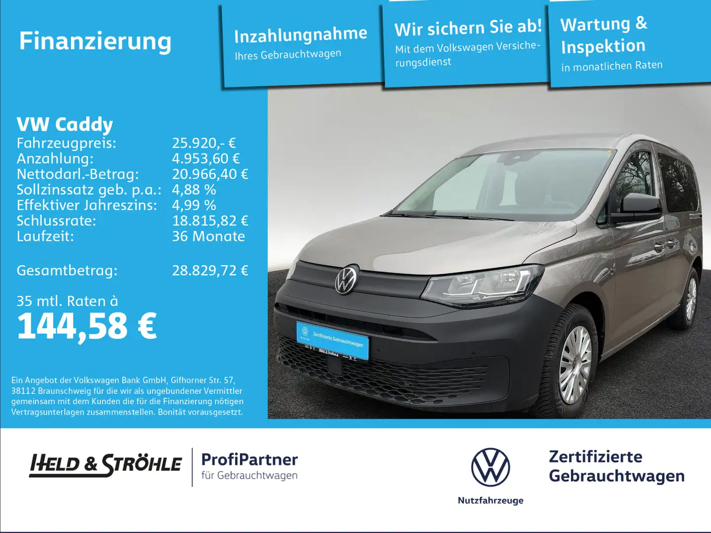 Volkswagen Caddy 2.0 TDI AHK STANDHZ KAM LANE ASSIST DAB+ Beige - 1