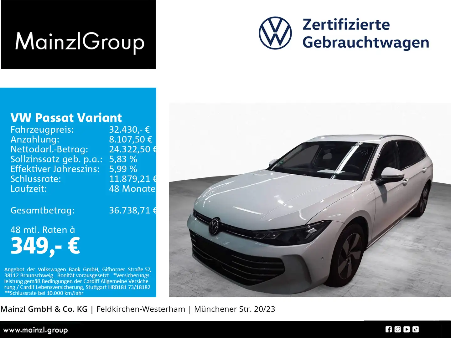 Volkswagen Passat Variant 1.5 eTSI DSG Business AHK 360 ACC Weiß - 1