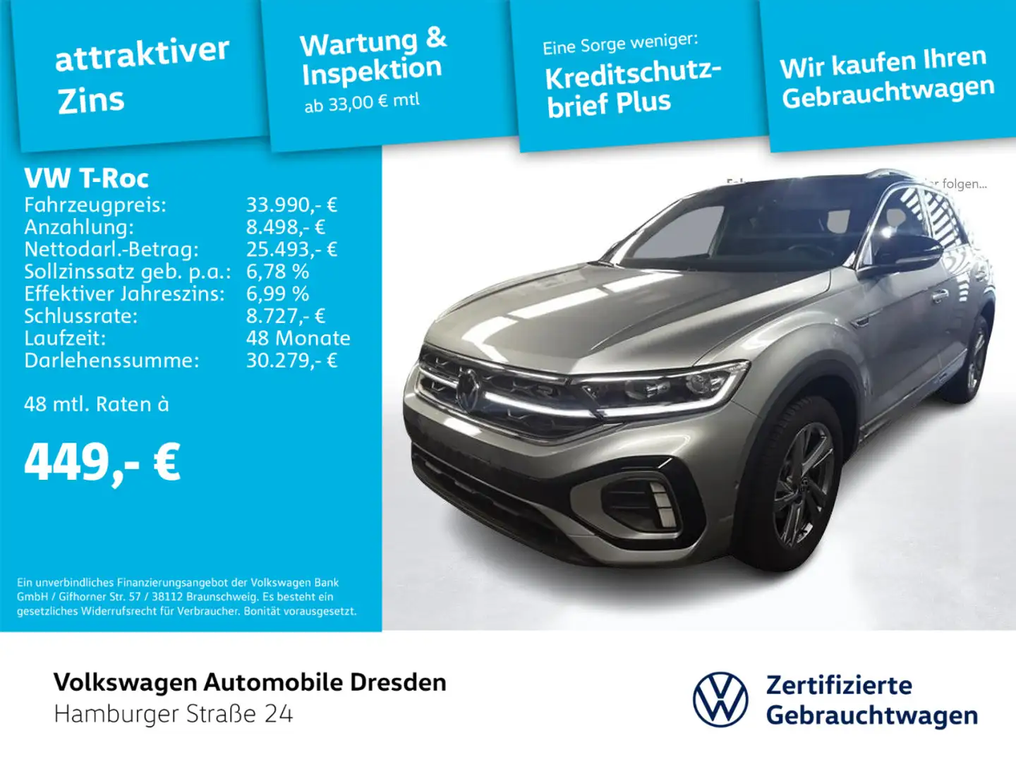Volkswagen T-Roc R-Line 1.5 TSI DSG IQ BEATS PANO APP PDC Silber - 1