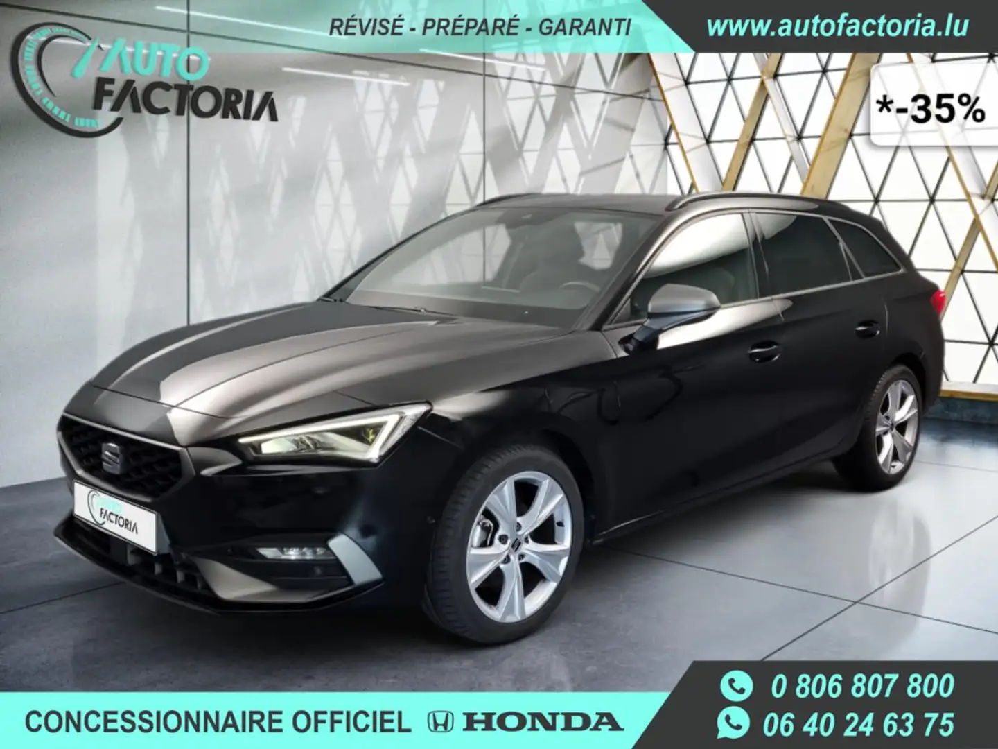 SEAT Leon Break -35% 1.5 eTSI 150cv HYB BVA FR+GPS+Opts Noir - 1