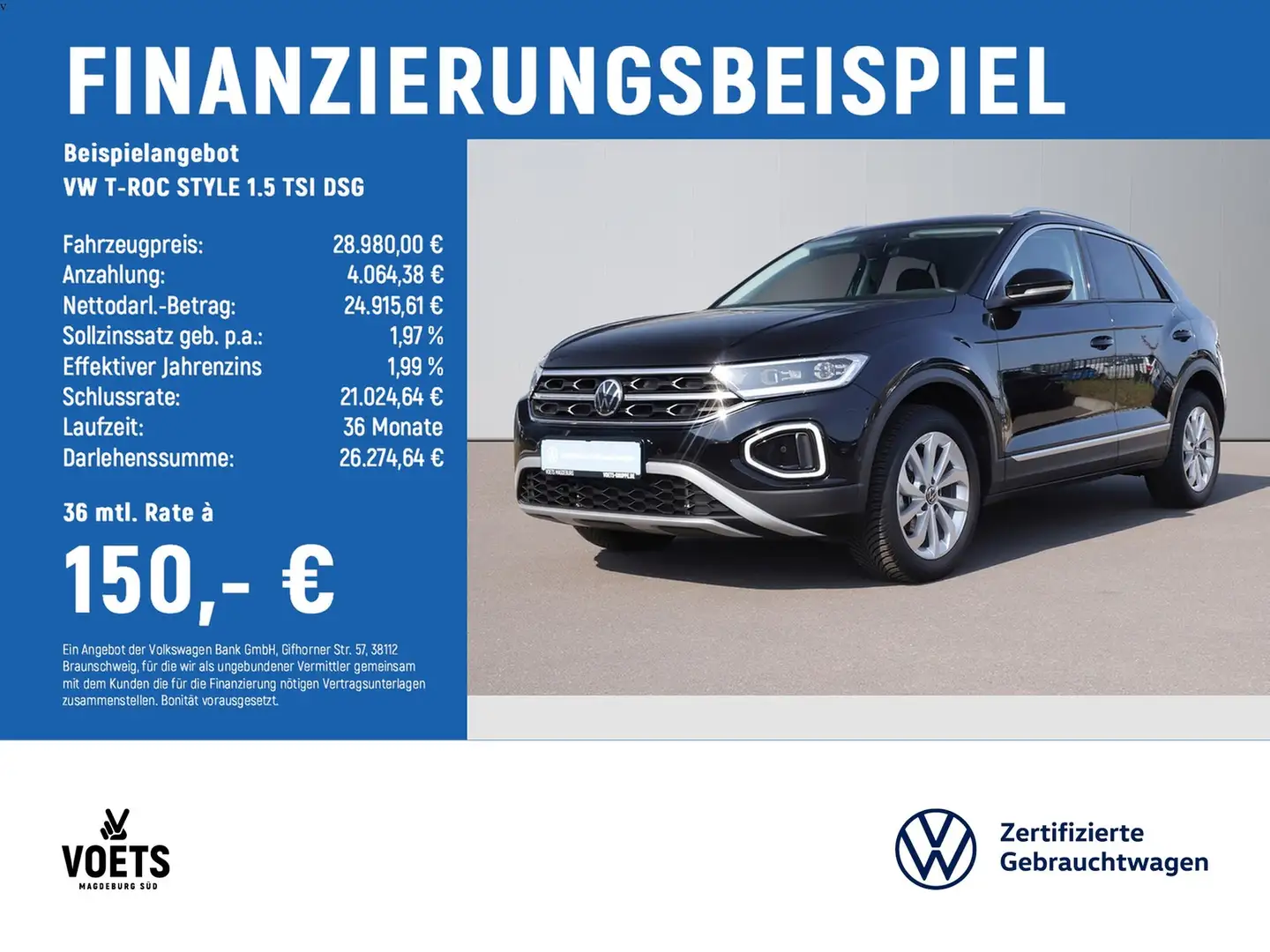 Volkswagen T-Roc STYLE 1.5 TSI DSG LED PLUS+NAVI+AHK+ACC Schwarz - 2