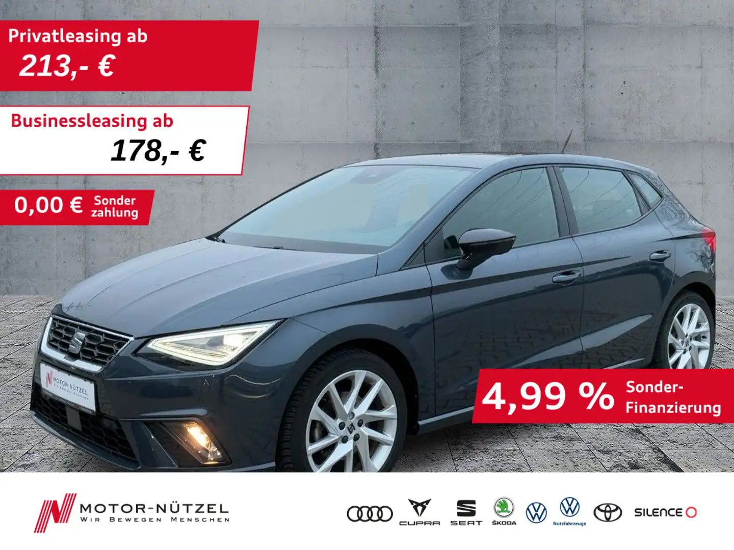 SEAT Ibiza 1.0 TSI FR-LINE LED+NAVI+ACC+SHZ+RFK+PANO Grau - 1