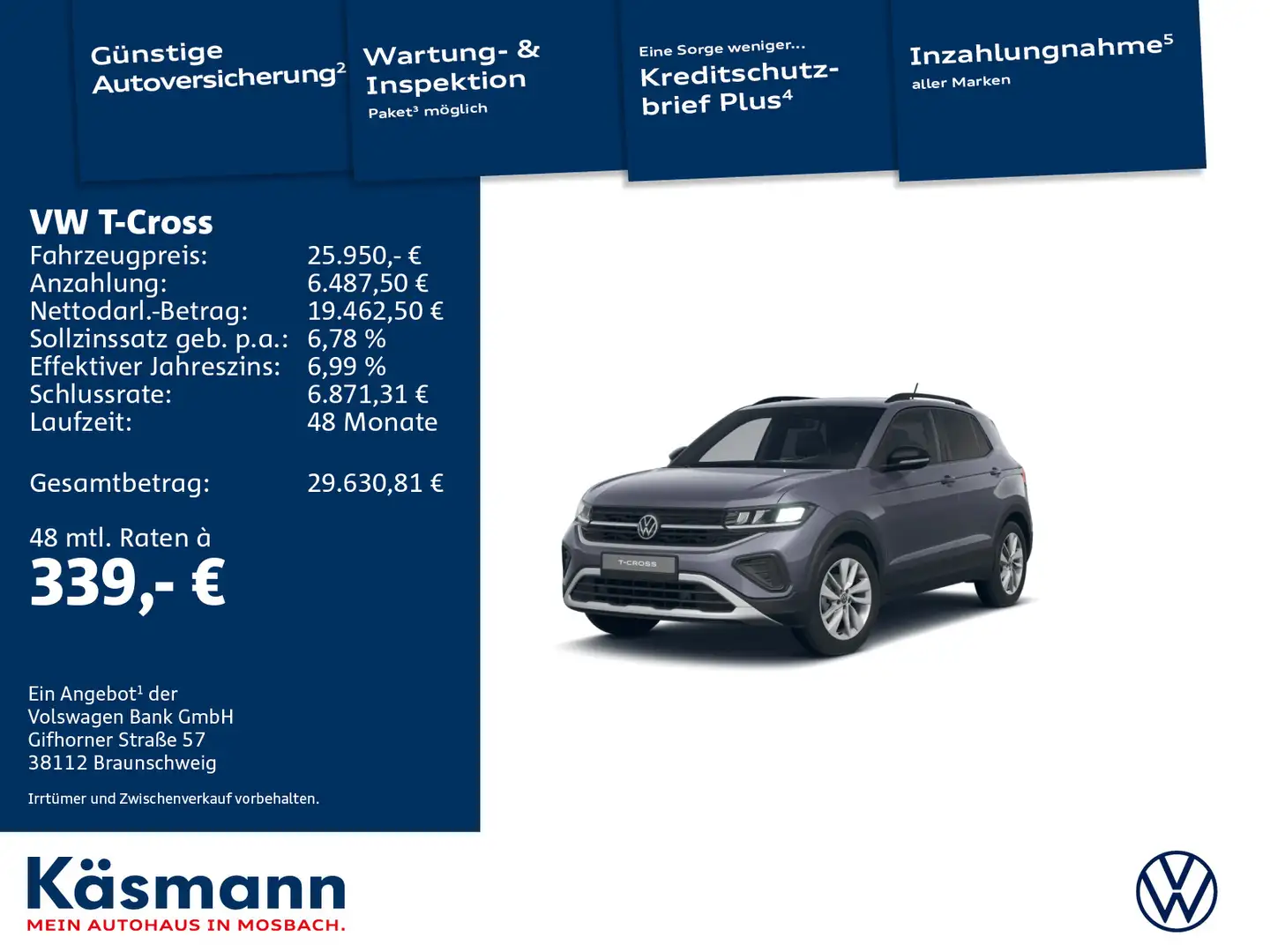 Volkswagen T-Cross Goal 1.0 TSI AHK NAVI LED SHZ ACC Grau - 1