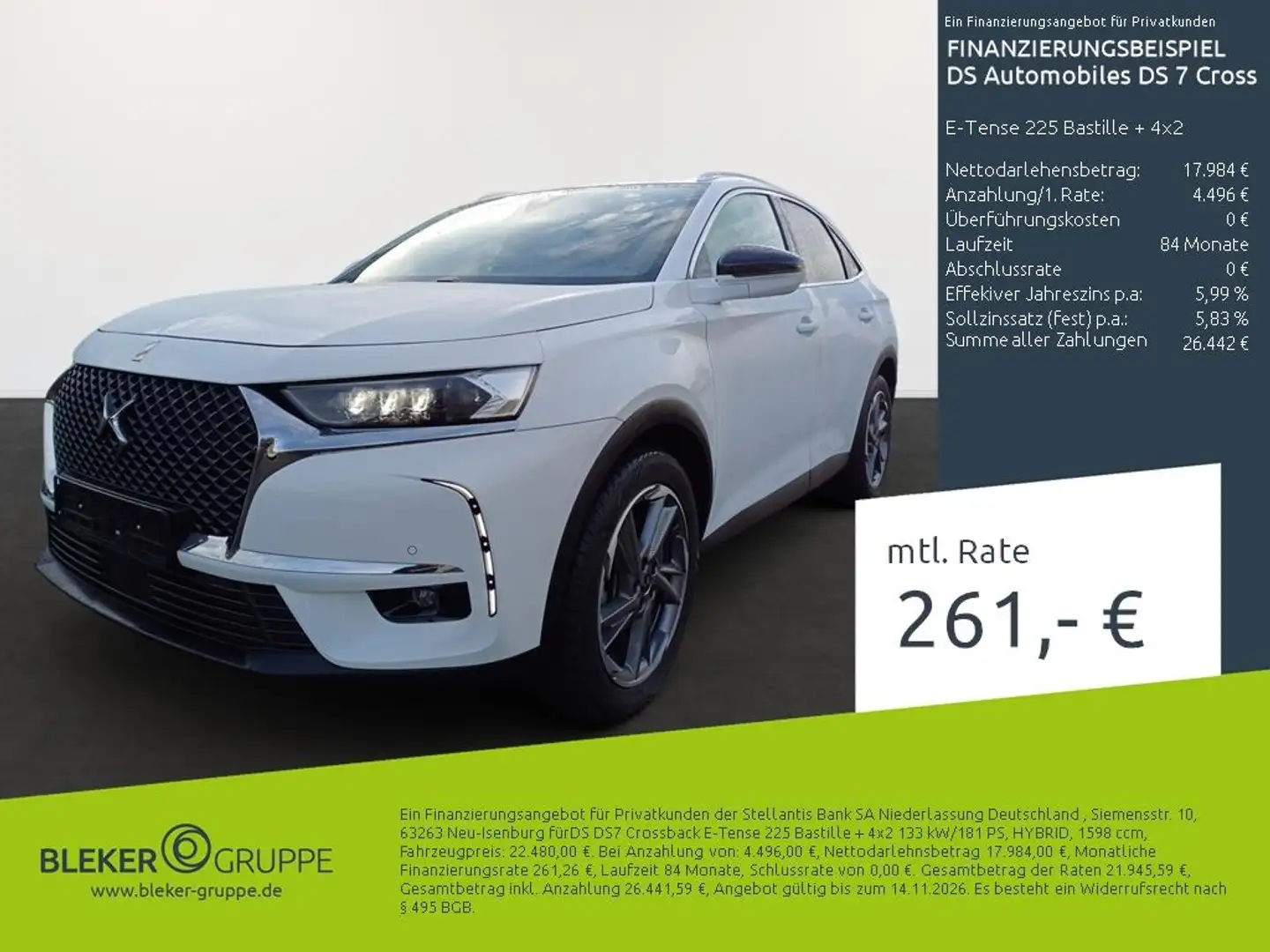 DS Automobiles DS 7 Crossback E-Tense 225 Bastille + 4x2 Weiß - 1