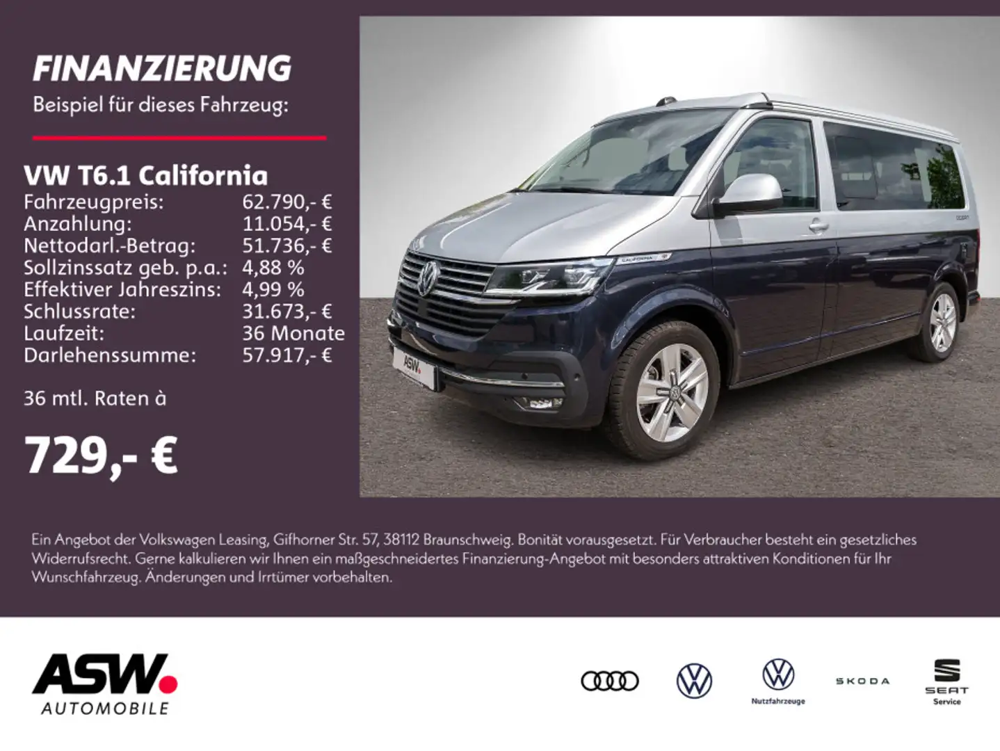 Volkswagen T6.1 California Ocean 2.0TDI 4M DSG NAVI RFK AHK Silber - 1