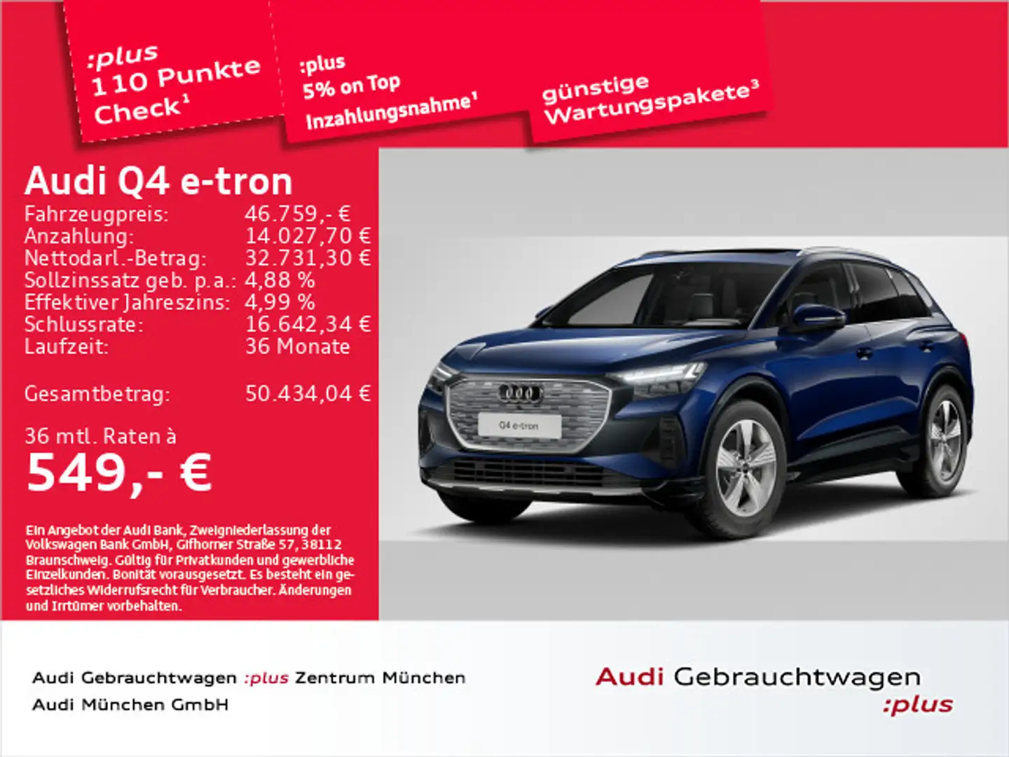 Audi Q4 e-tron 55 qu. AHK/Pano/Matrix/Navi+ Blau - 1