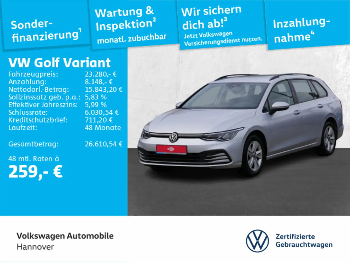 Volkswagen Golf Variant Golf VIII Variant 1.5 eTSI DSG Life AHK ACC DigC Silber - 1