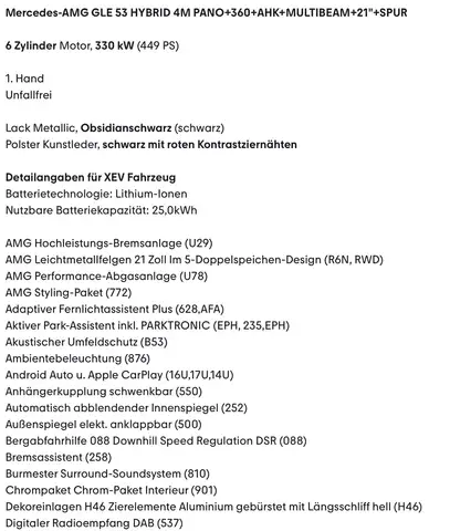 Mercedes-Benz GLE 53 AMG GLE 53 AMG Hybrid AHV Perf. Abgas auch andere kurz Ansicht 2