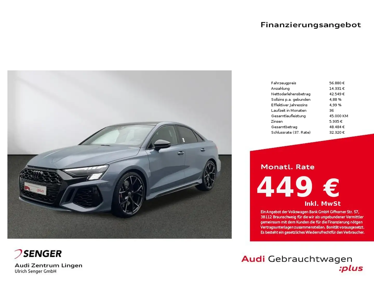 Audi RS3 Limousine S tronic MMI Matrix-LED Panorama Gris - 1