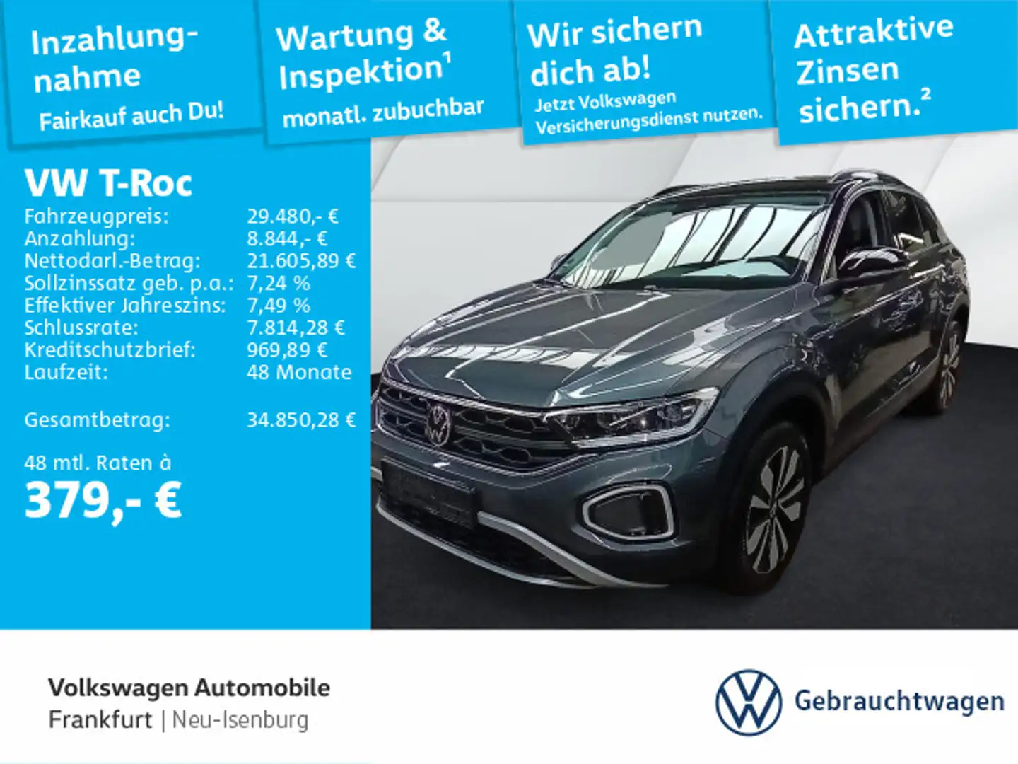 Volkswagen T-Roc 2.0 TDI DSG Goal Navi AHK Spurwechselassis Grau - 1