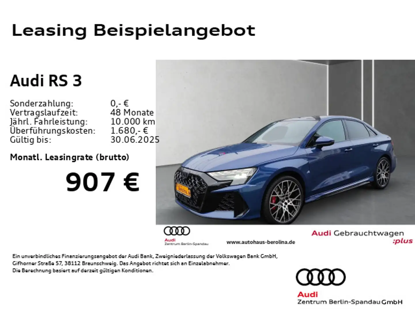 Audi RS3 RS3 Lim. *MATRIX*PANO*SONOS*NAV+*Opt.-Schwarz+* Blau - 1