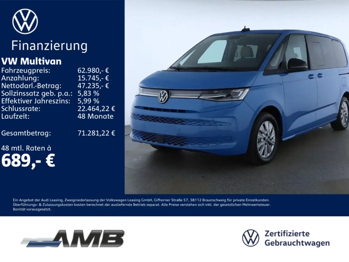 Volkswagen T7 Multivan T7 Multivan Life eHybrid 4M AHK/Matrix/Pano/5J.G Blau - 1