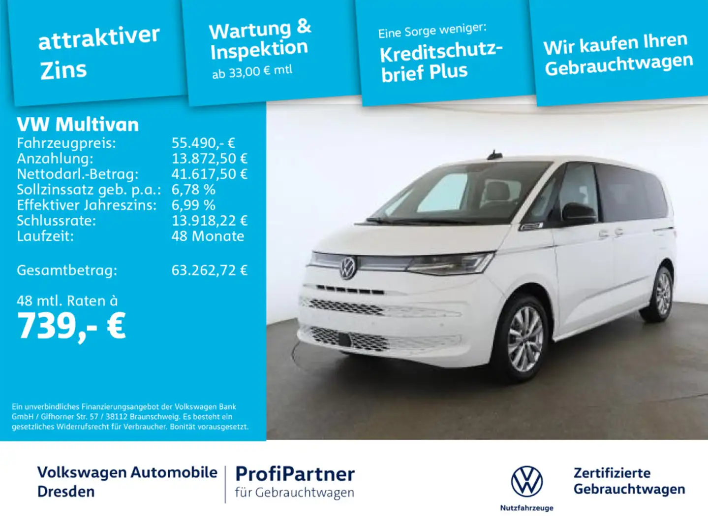 Volkswagen T7 Multivan T7 Multivan Style IQ-LED NAV AHZV ACC HEAD SIDE Weiß - 1