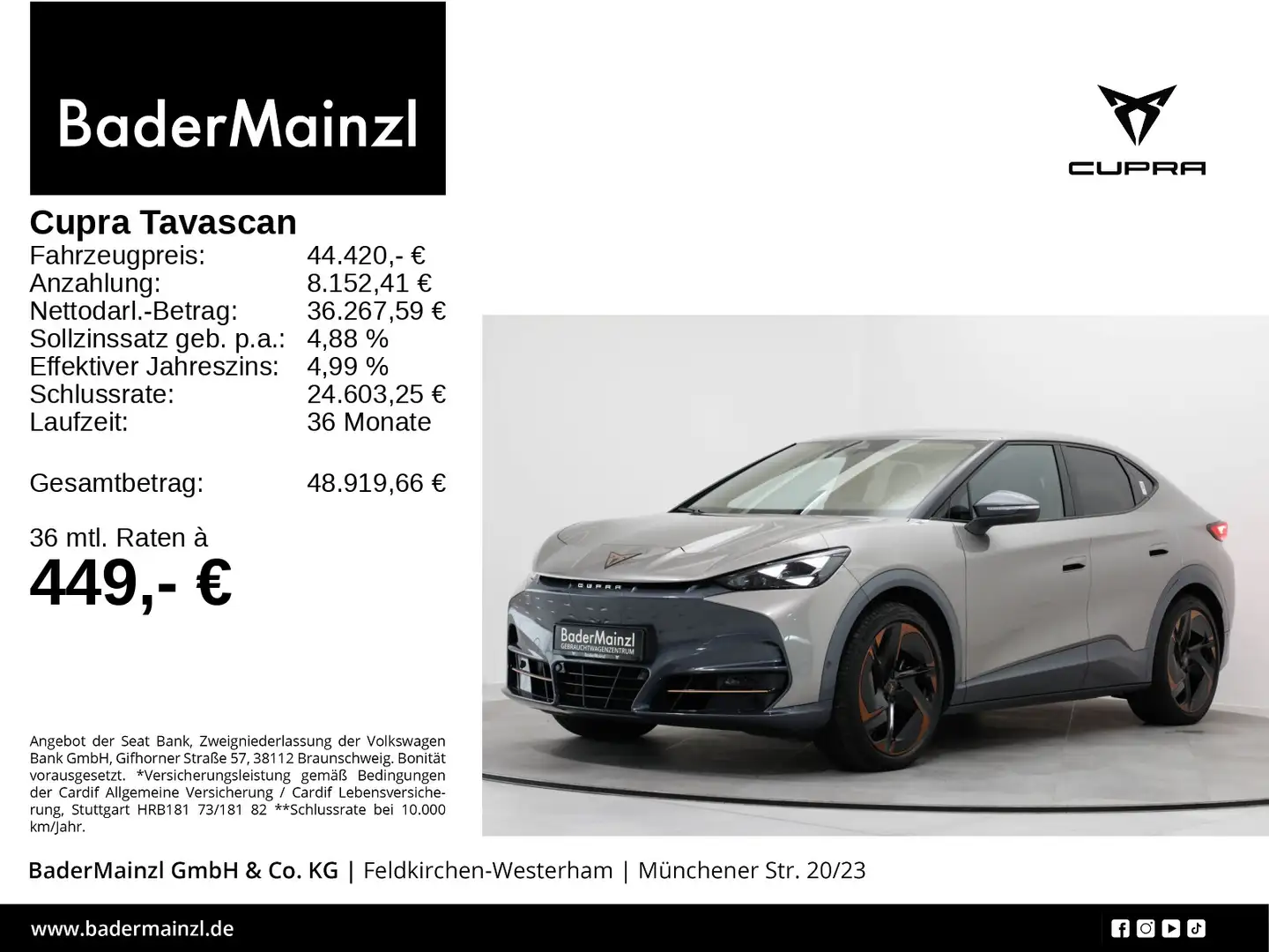 CUPRA Tavascan VZ 77 kWh 4D 250 kW Pano HUD 360° WäPu Gold - 1