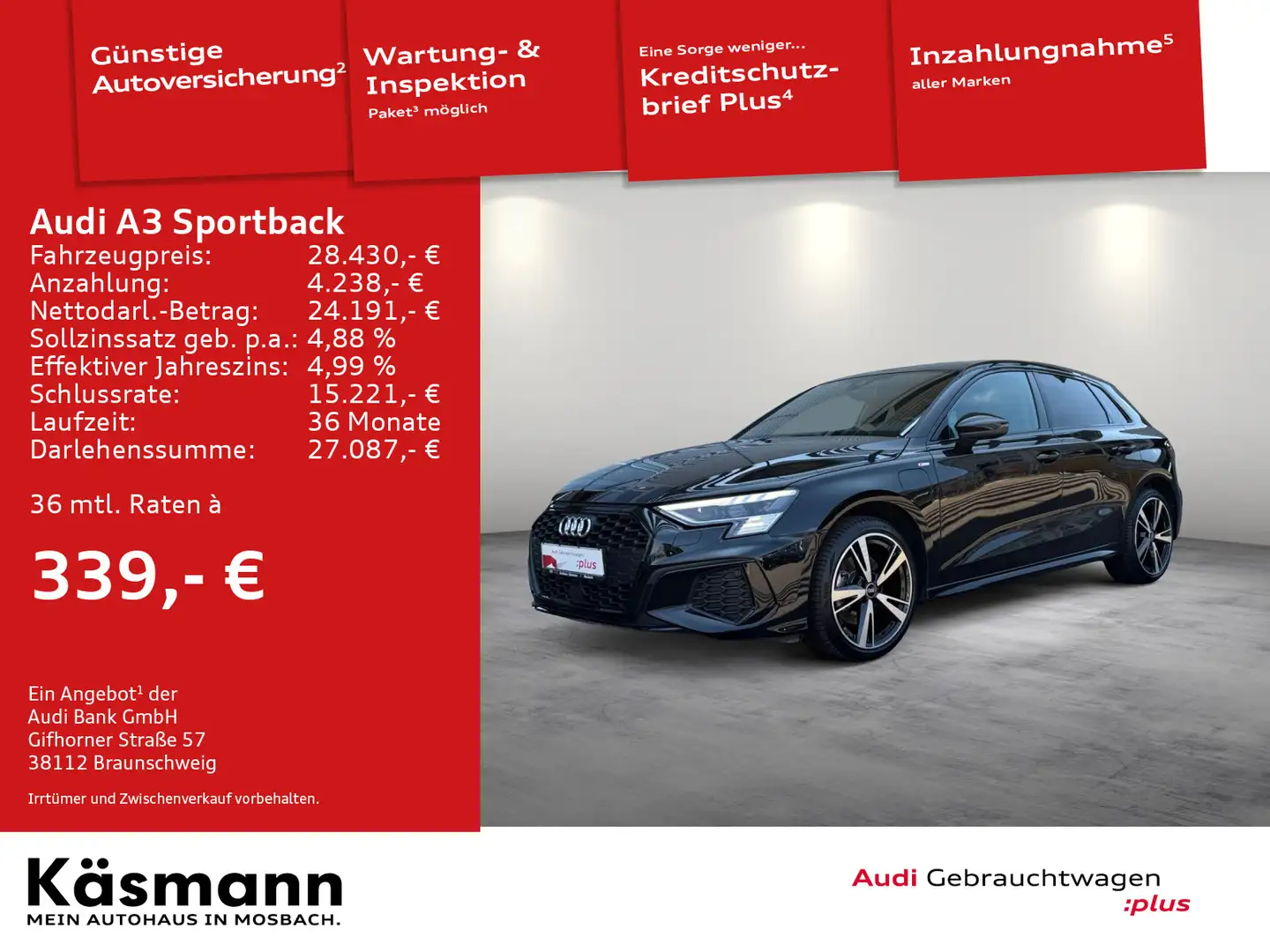 Audi A3 S line 40 TFSIe 2xSline MATRIX KAM Schwarz - 1