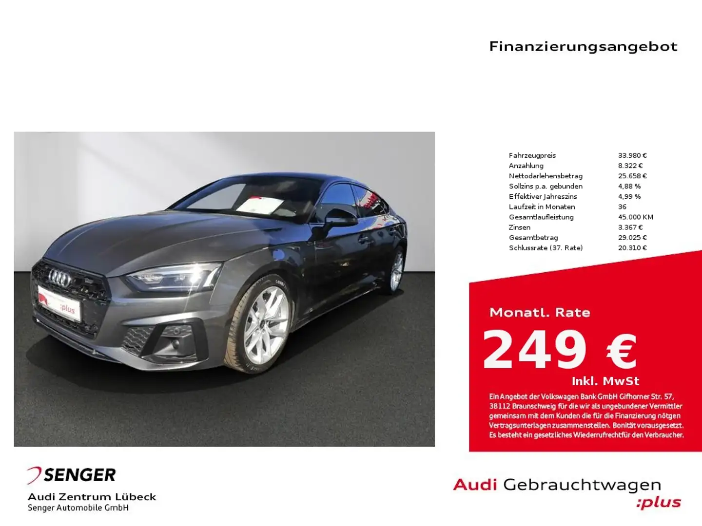 Audi A5 Sportback S line 35 TFSI S tronic LED Kamera Grau - 1