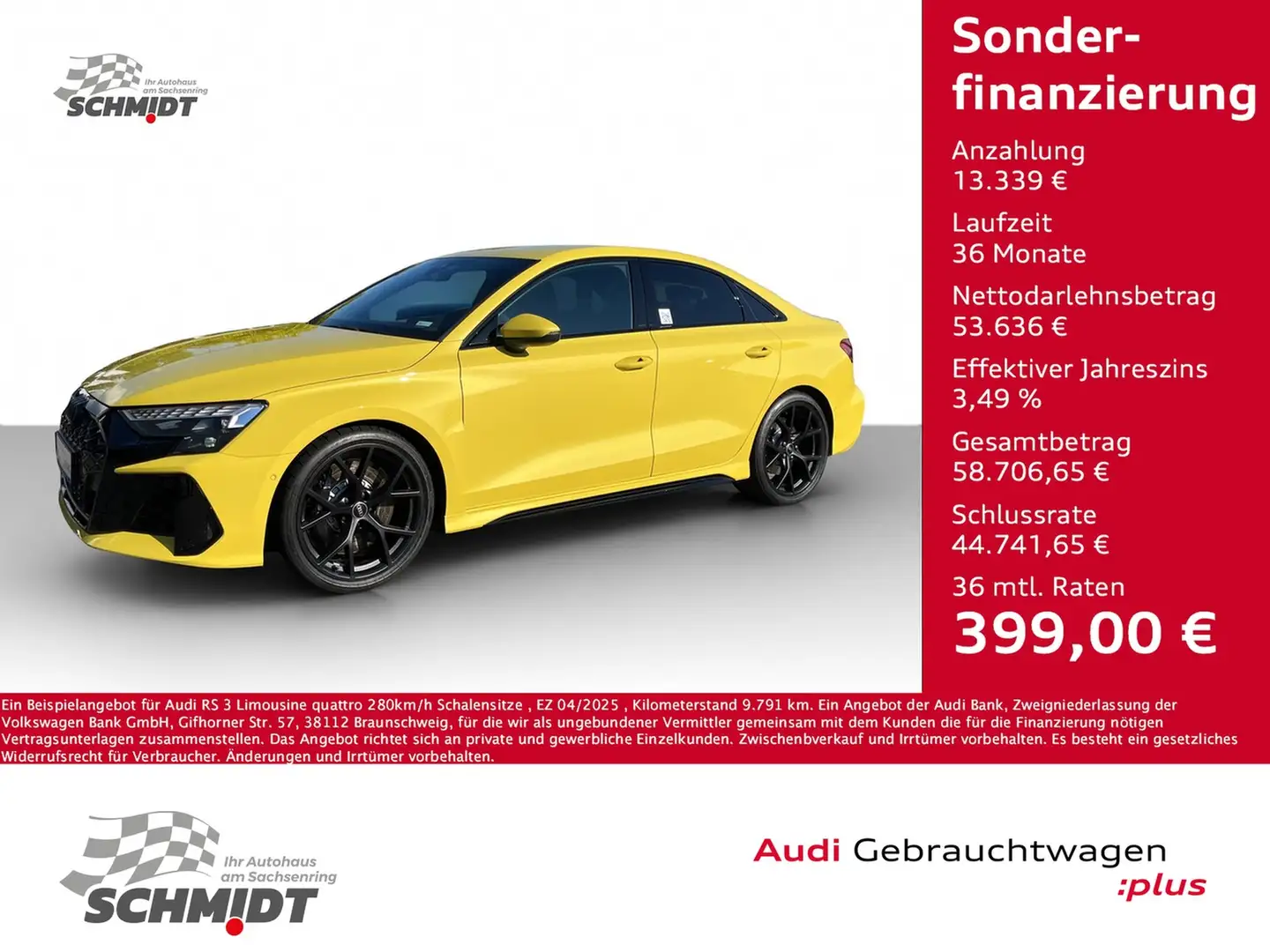 Audi RS3 RS 3 Limousine quattro 280km/h Schalensitze Gelb - 1