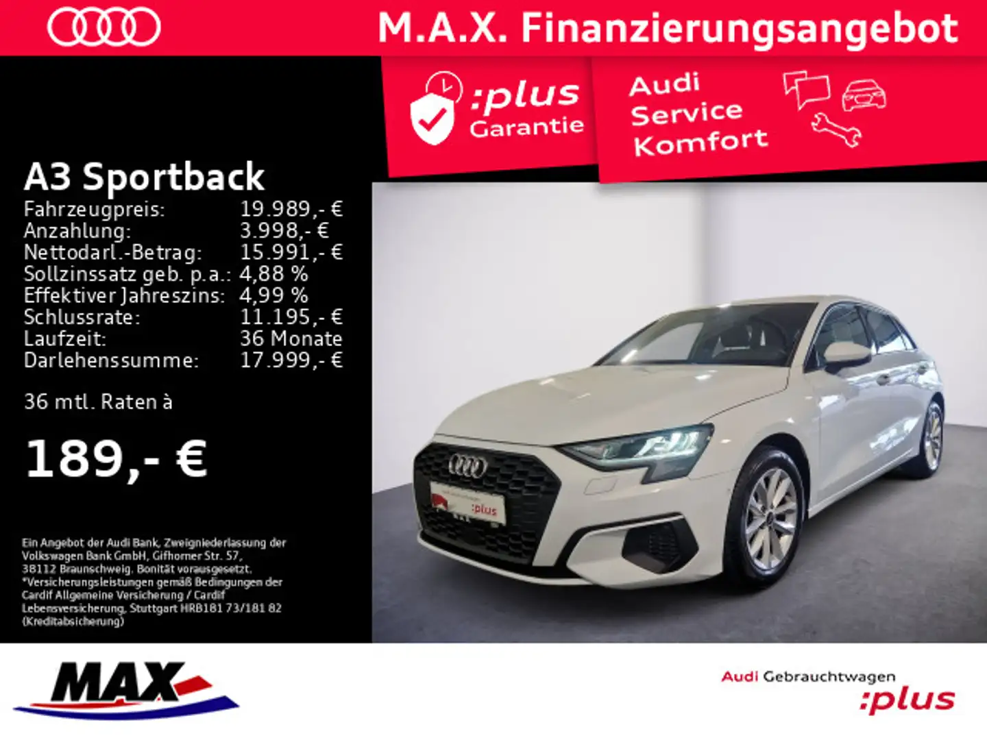 Audi A3 30 TFSI LED+NAV+ALU+VIRTUALCP+TEMPO Weiß - 1