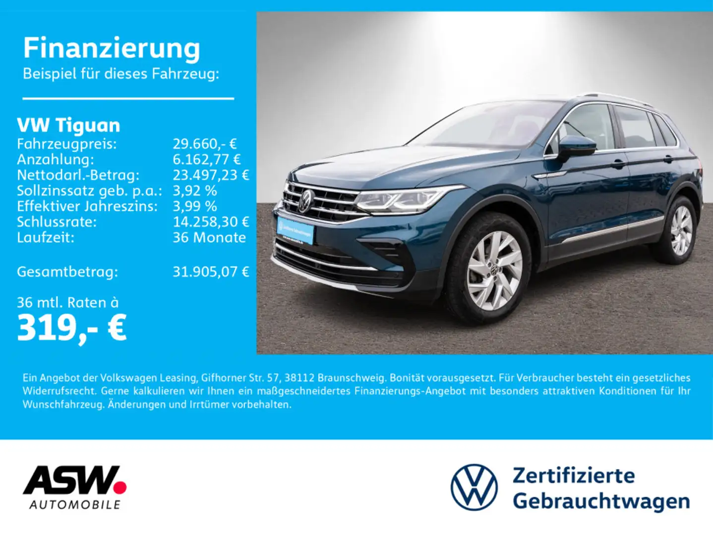 Volkswagen Tiguan Elegance 4M 2.0 TDI DSG Navi RFK ACC AHK Blau - 1